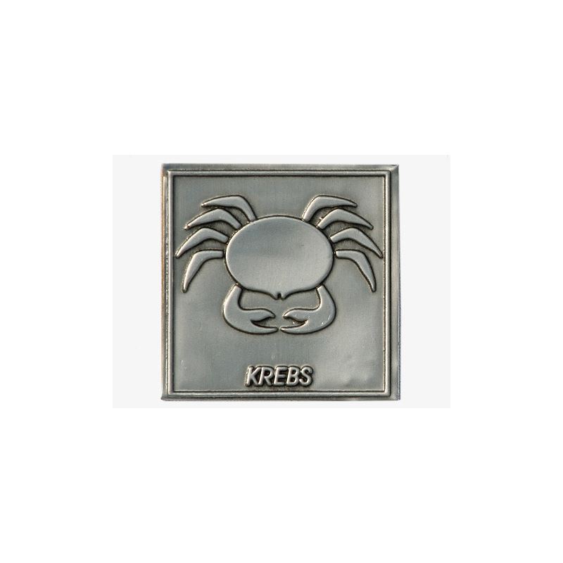 Tin label 'Cancer', square, metal, silver Tin label 'Cancer', square, metal, silver