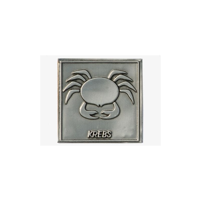 Tin label ‘Cancer’, square, metal, silver