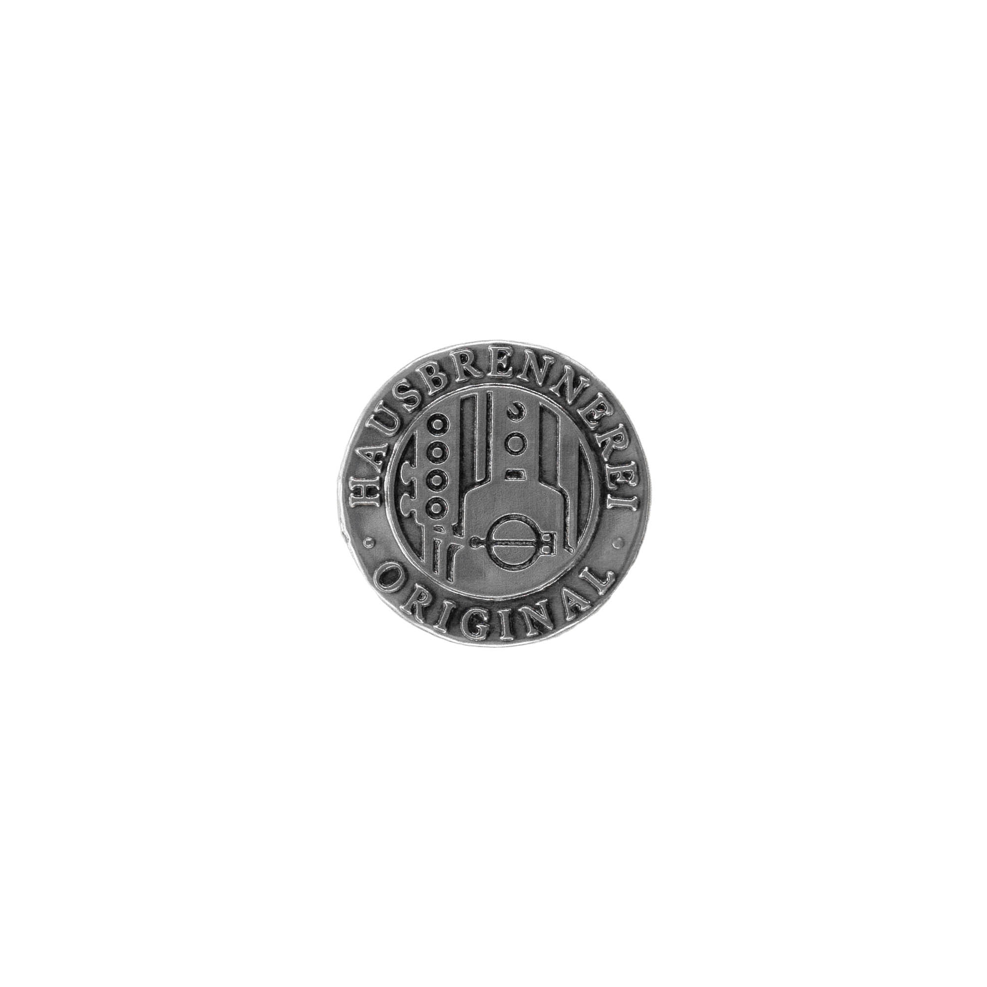 Pewter tag 'Home Distilling', round, metal, silver
