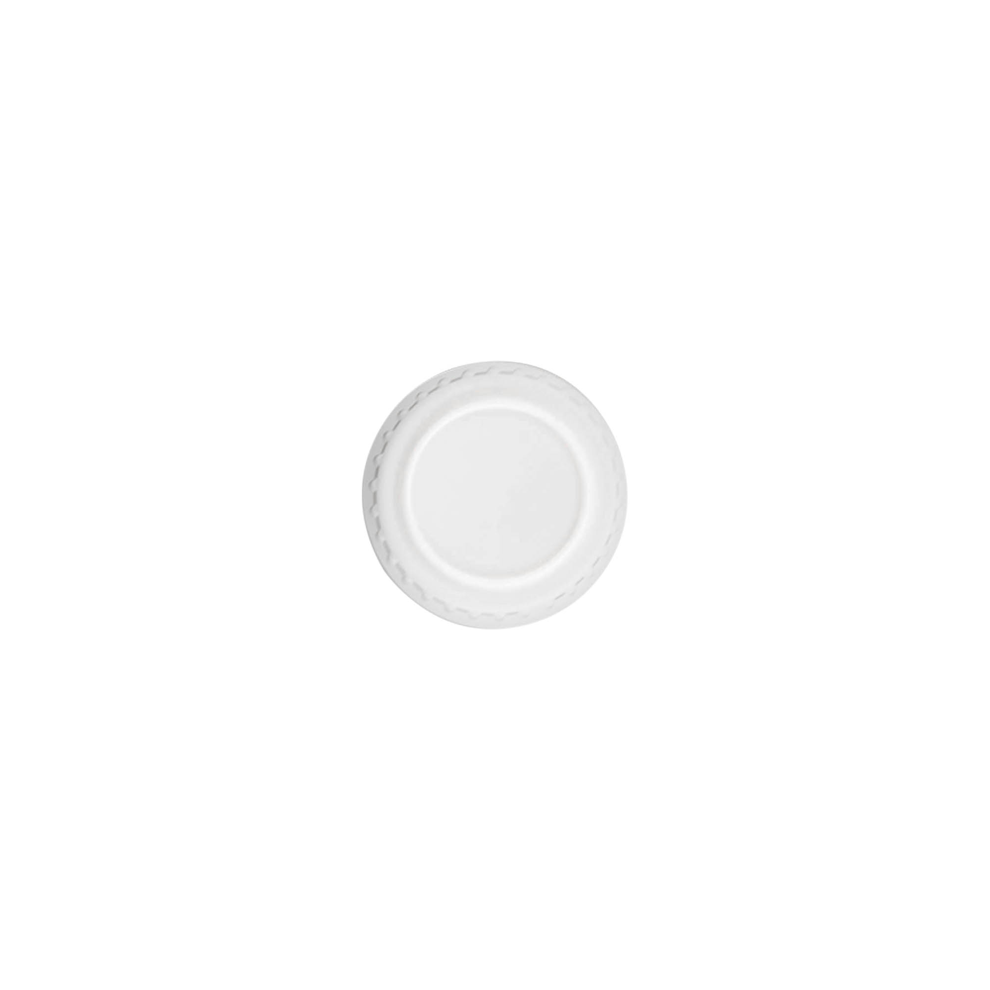 Screw cap with tamper-evident seal, PE plastic, white, for opening: DIN 18 Screw cap with tamper-evident seal, PE plastic, white, for opening: DIN 18