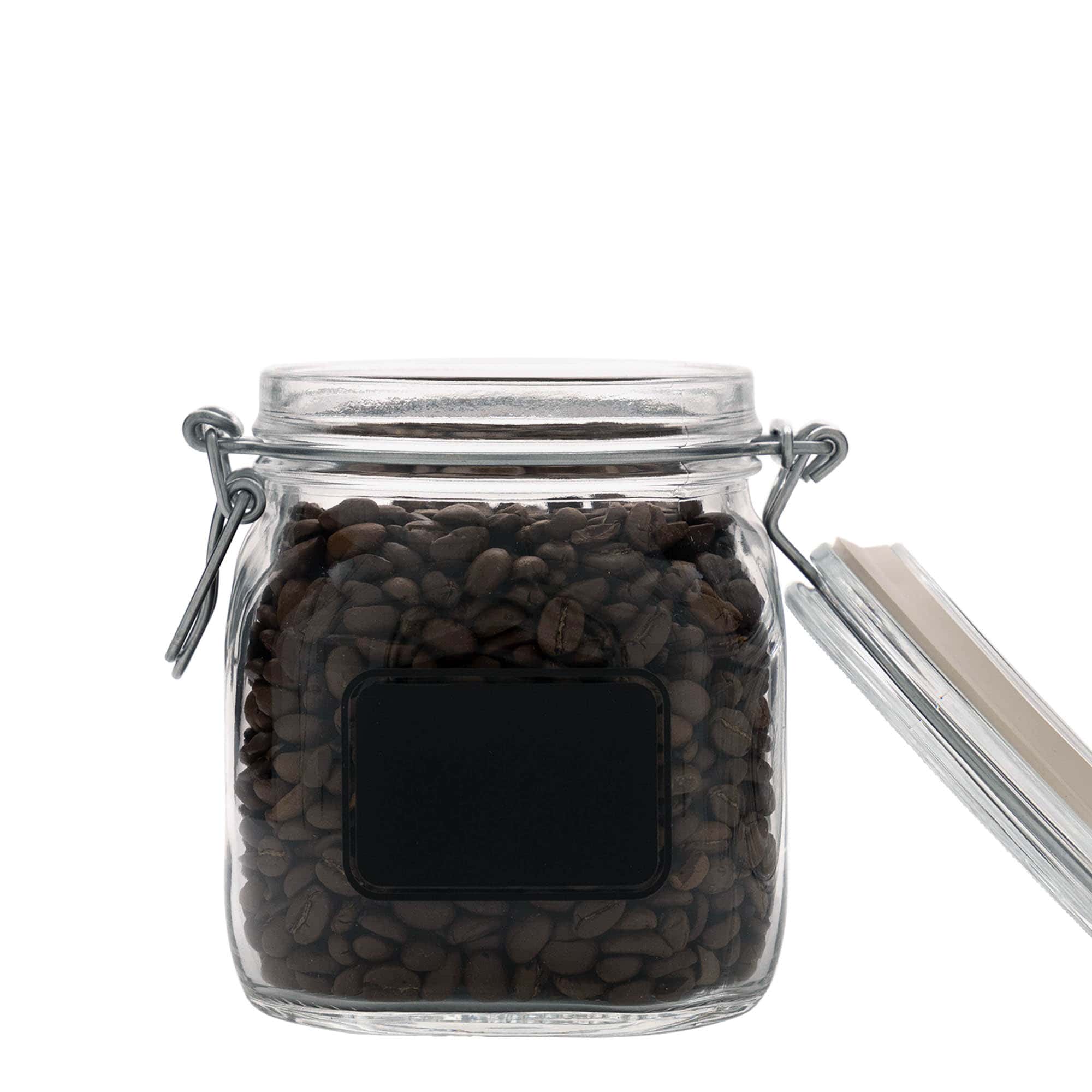 750 ml wire bail jar ‘Fido’, design: label area, square, opening: wire bail closure