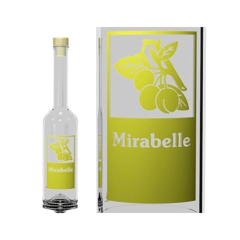500 ml glass bottle 'Opera', print: mirabelle, closure: cork