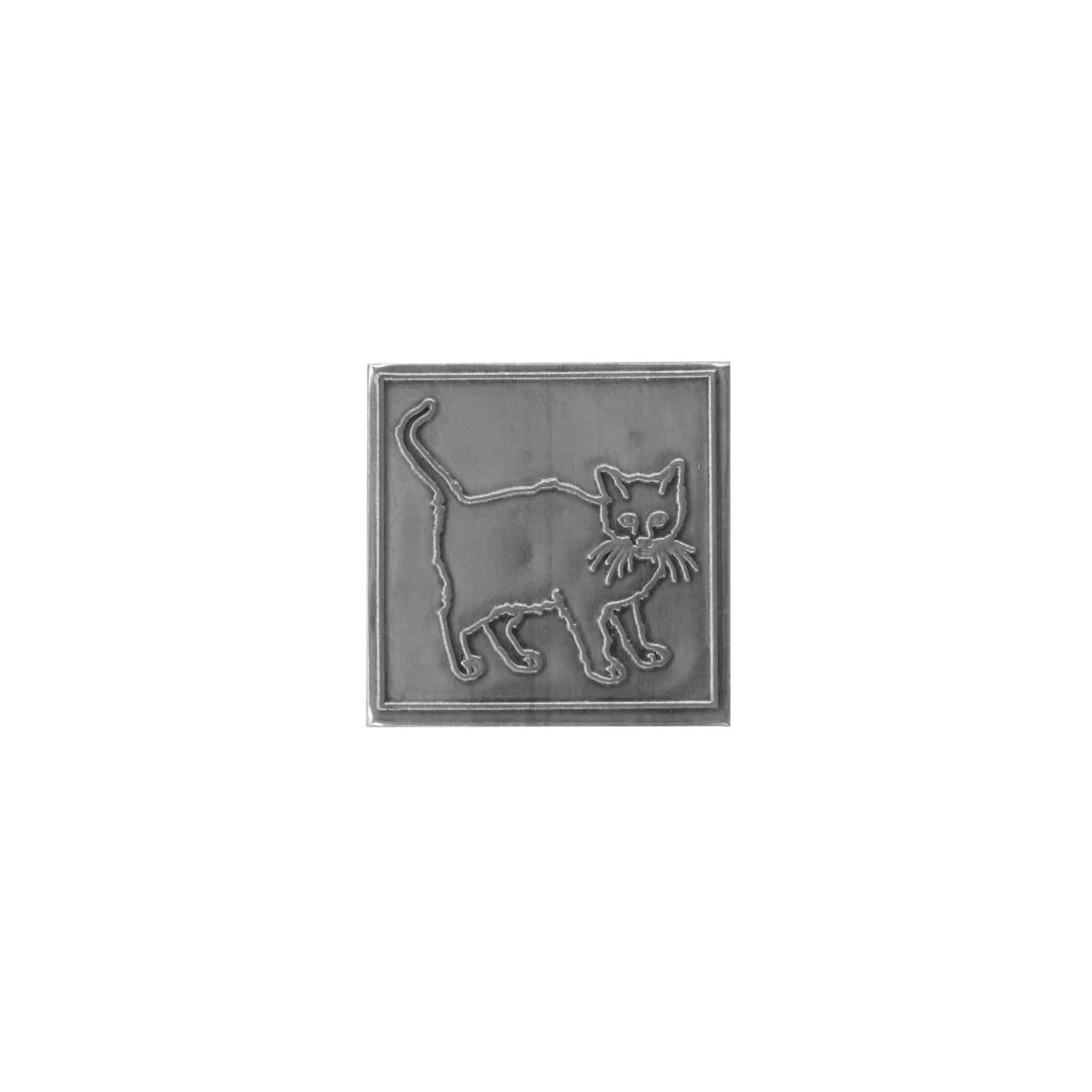 Tin label 'Cat', square, metal, silver
