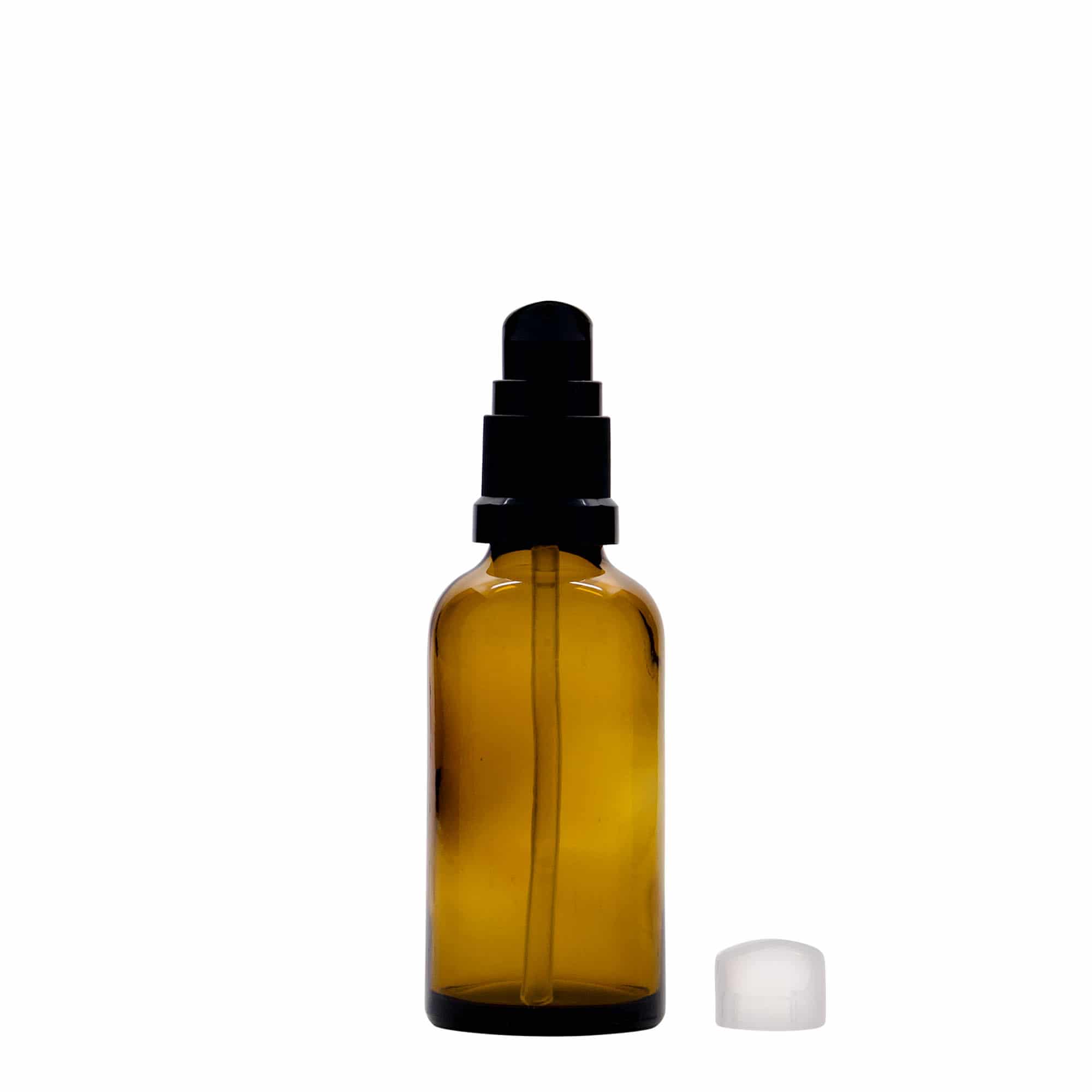 50 ml medical bottle with lotion pump, glass, brown, opening: DIN 18 50 ml medical bottle with lotion pump, glass, brown, opening: DIN 18