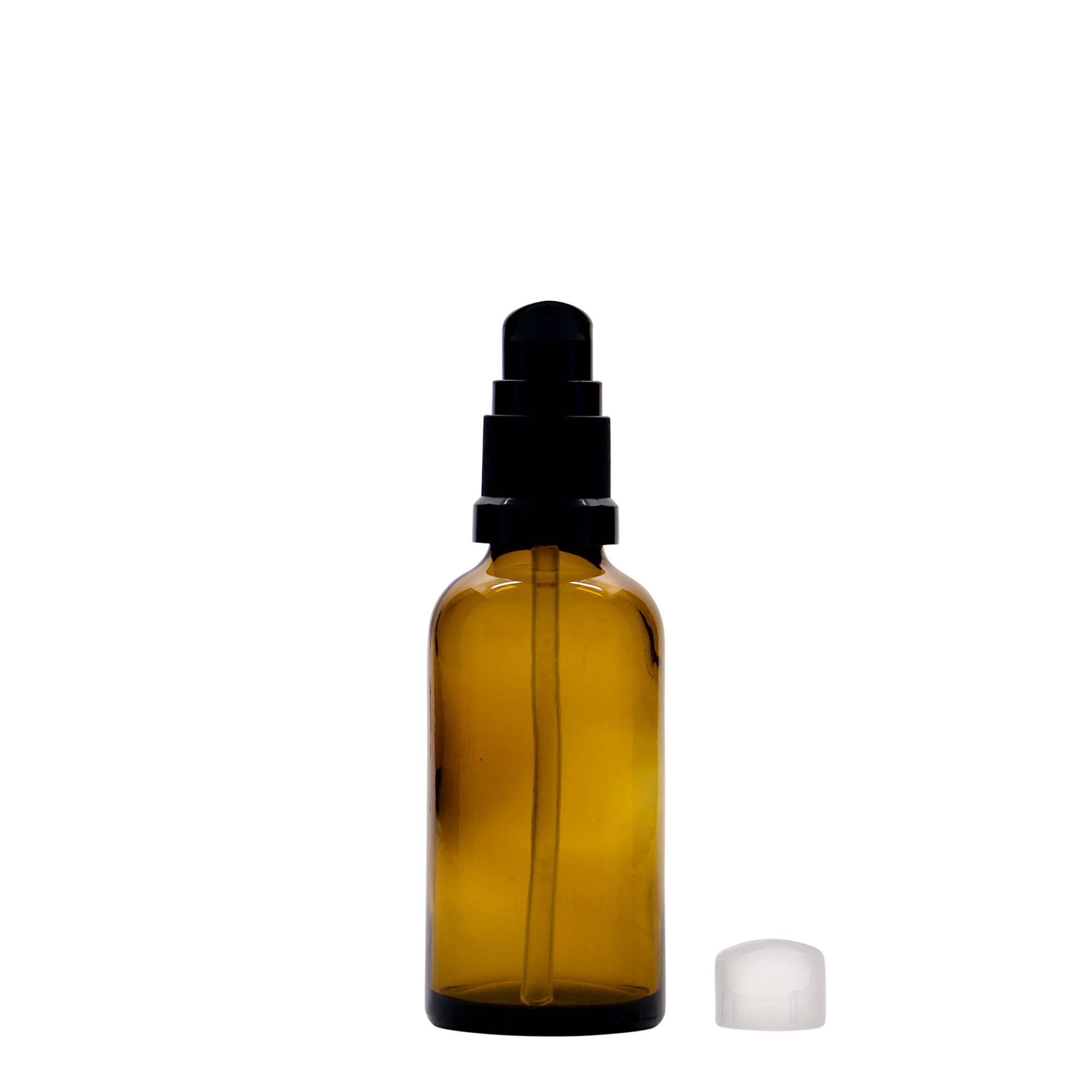 50 ml medical bottle with lotion pump, glass, brown, opening: DIN 18