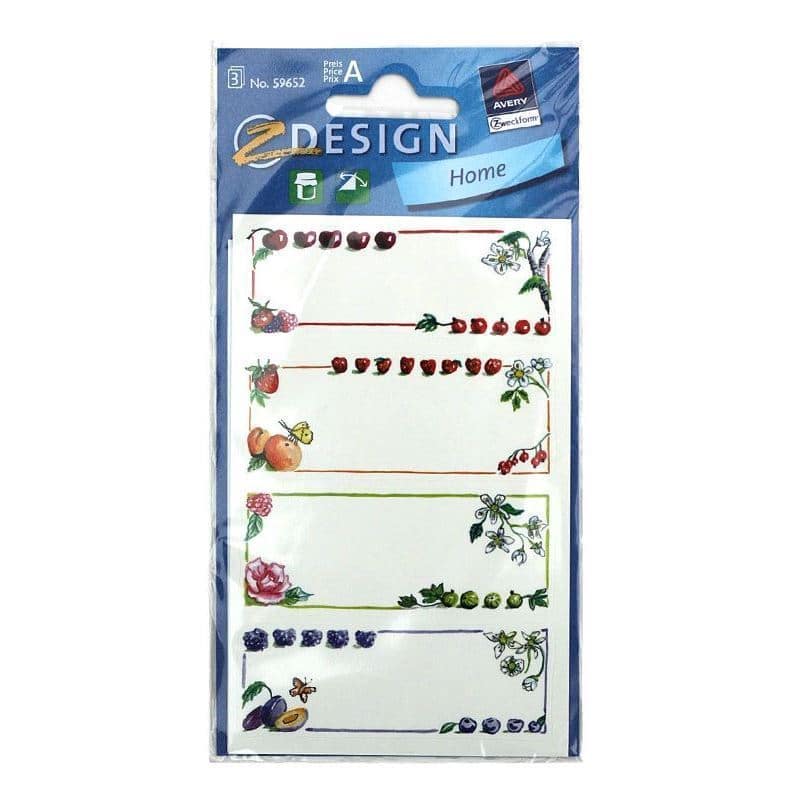 Themed labels 'Colourful Fruits', rectangular, paper, multicolour