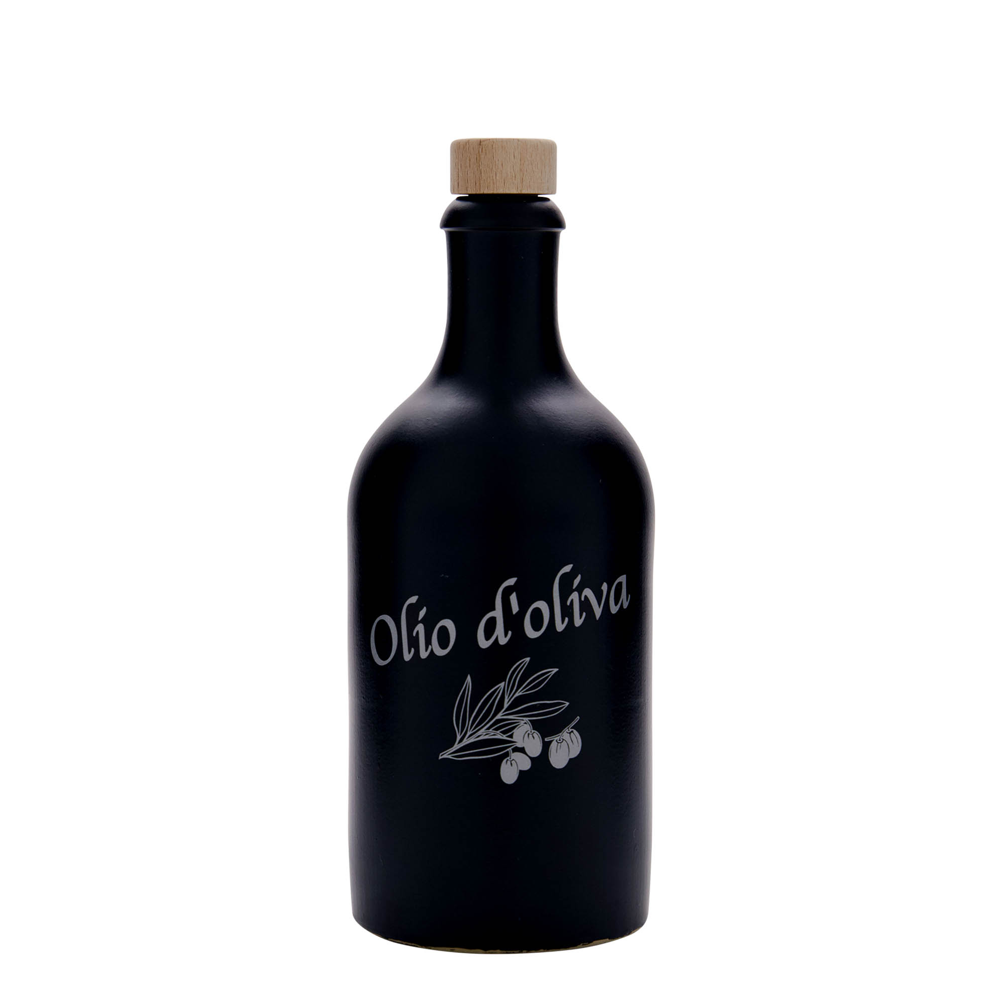 500 ml clay jug, motif: Olio d'Oliva, stoneware, black, mouth: cork 500 ml clay jug, motif: Olio d'Oliva, stoneware, black, mouth: cork