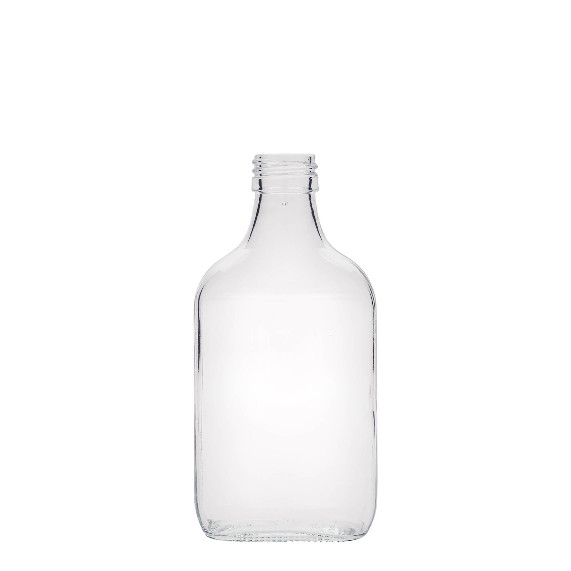 200 ml pocket bottle, rectangular, glass, opening: PP 28