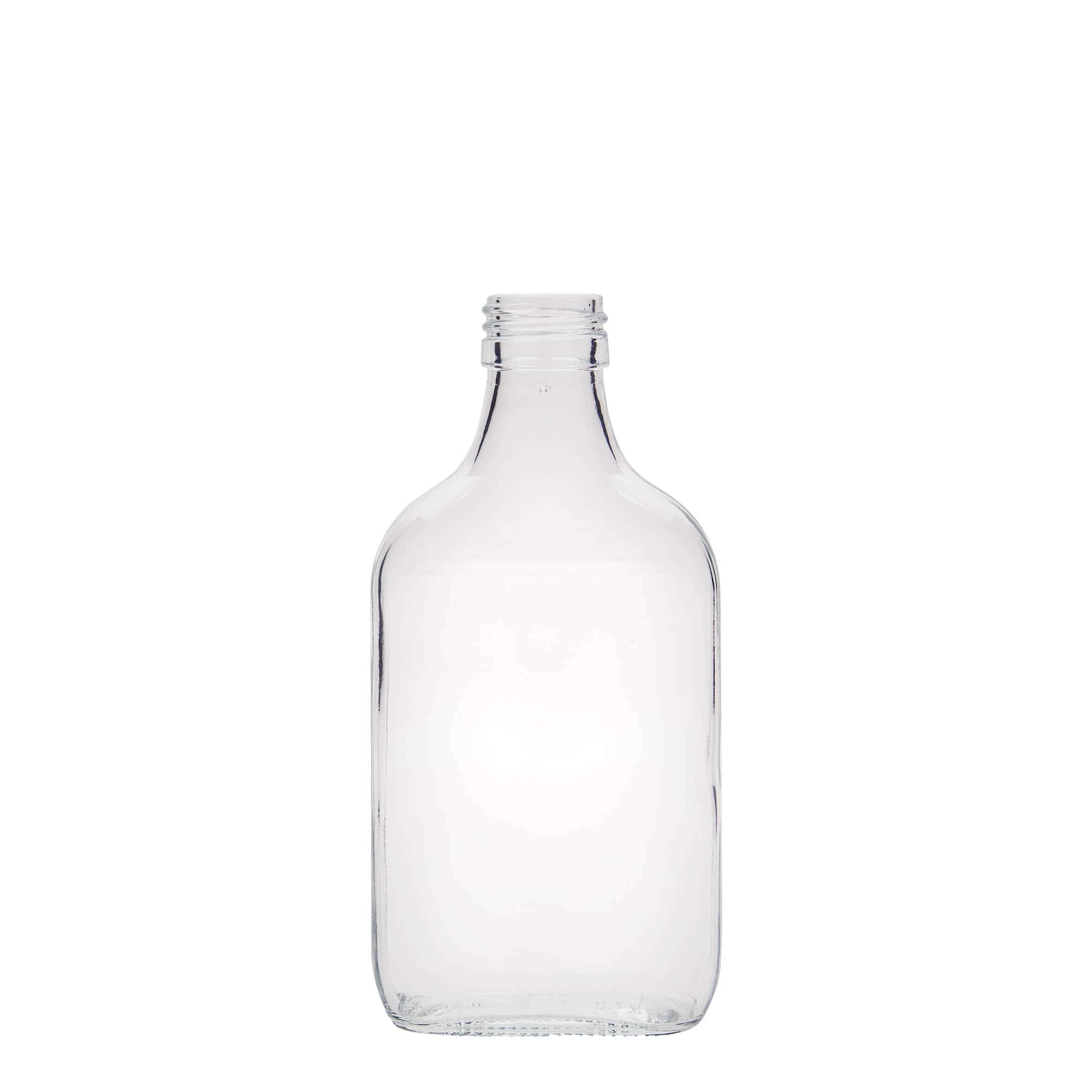 200 ml pocket bottle, rectangular, glass, opening: PP 28