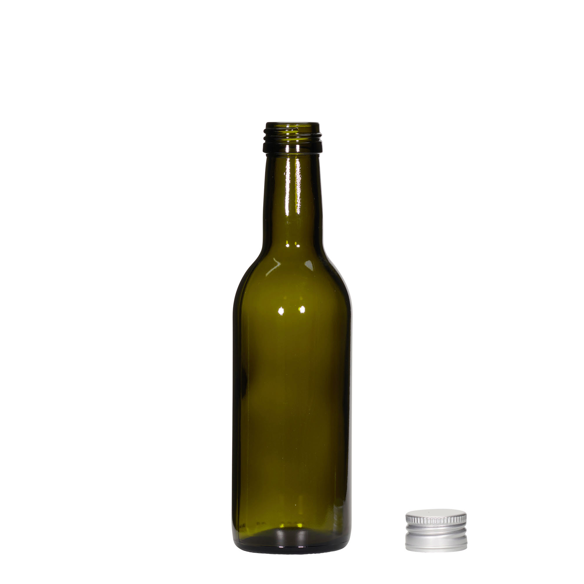 250 ml glass bottle 'Bordeaux', antique green, opening: PP 28 250 ml glass bottle 'Bordeaux', antique green, opening: PP 28