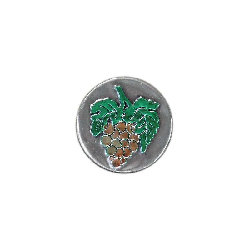 Tin label 'Grape', round, metal, silver Tin label 'Grape', round, metal, silver