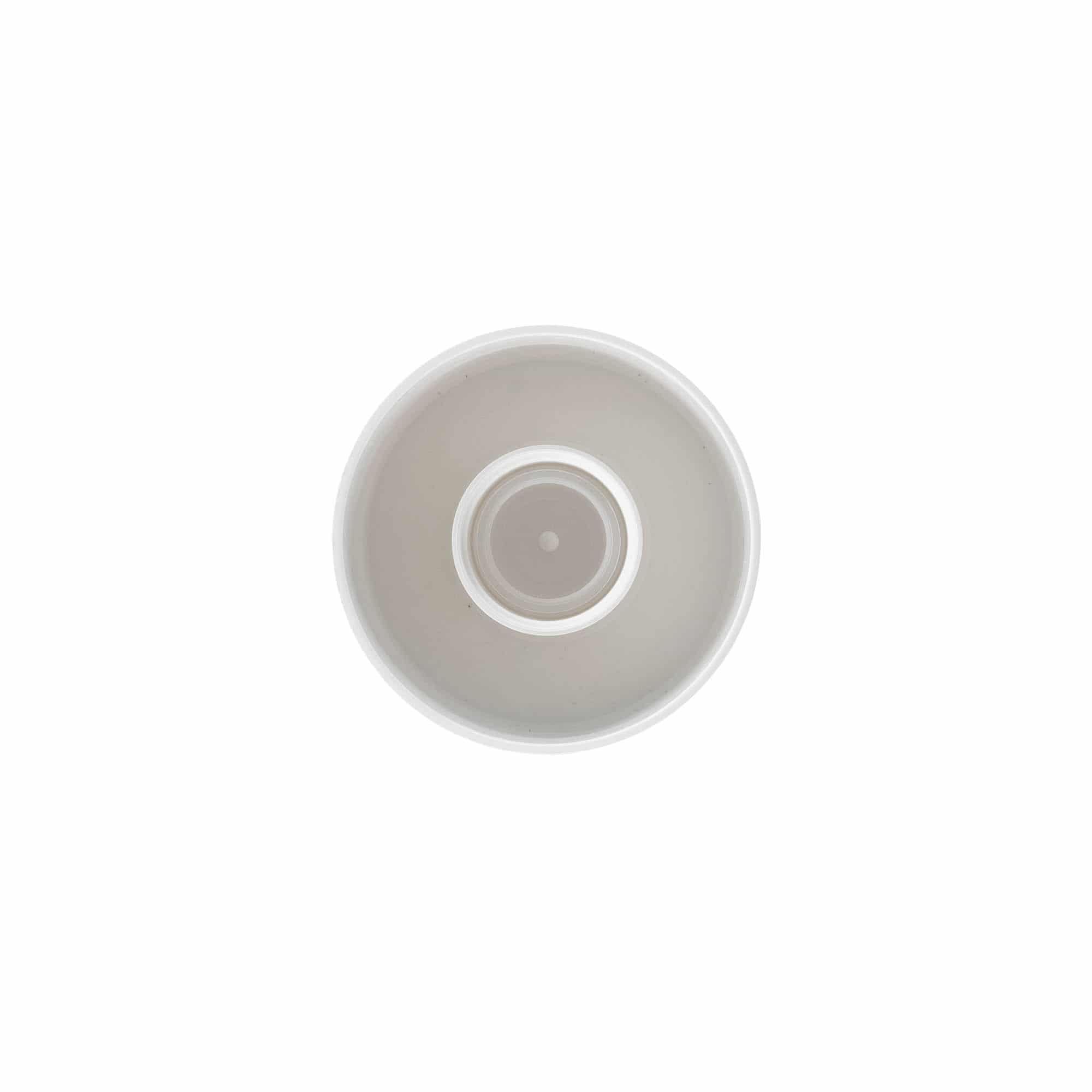 Screw cap round bottle with syringe insert, PE plastic, white, for opening: DIN 25