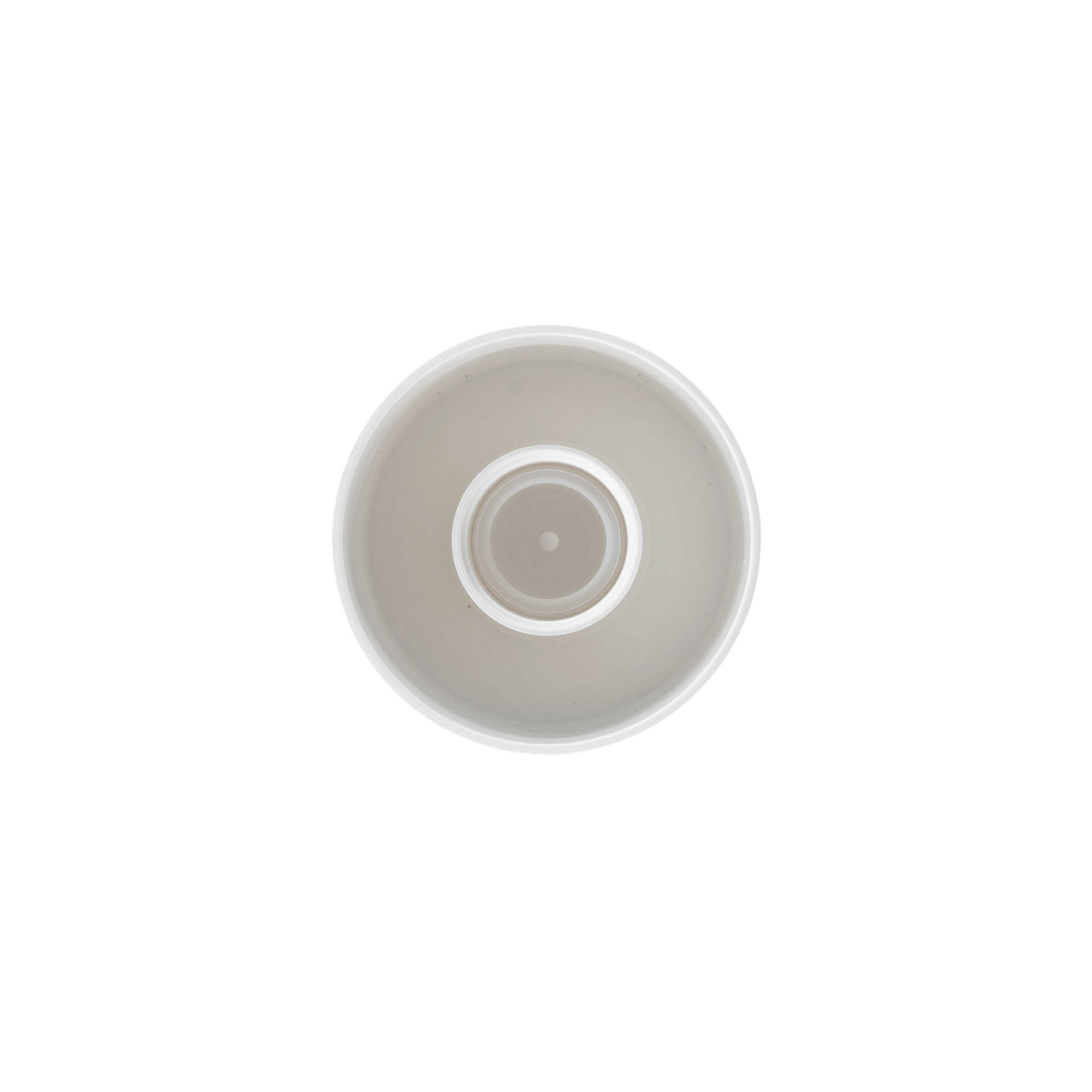 Screw cap round bottle with syringe insert, PE plastic, white, for opening: DIN 25