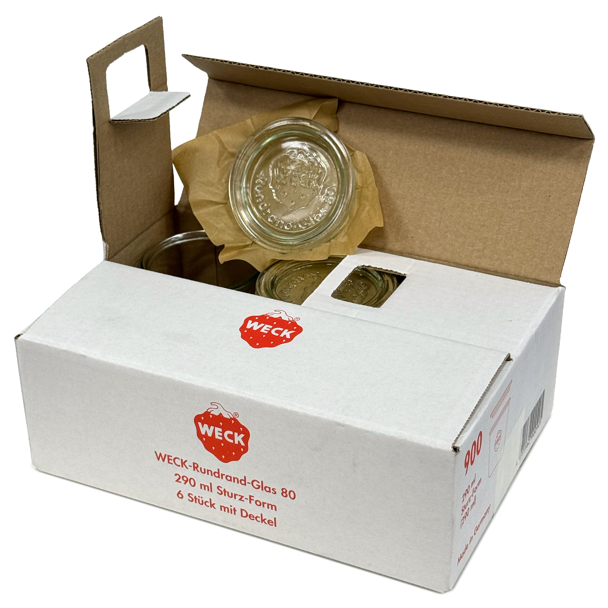 6x 290 ml WECK inverted jar tall with glass lid RR 80