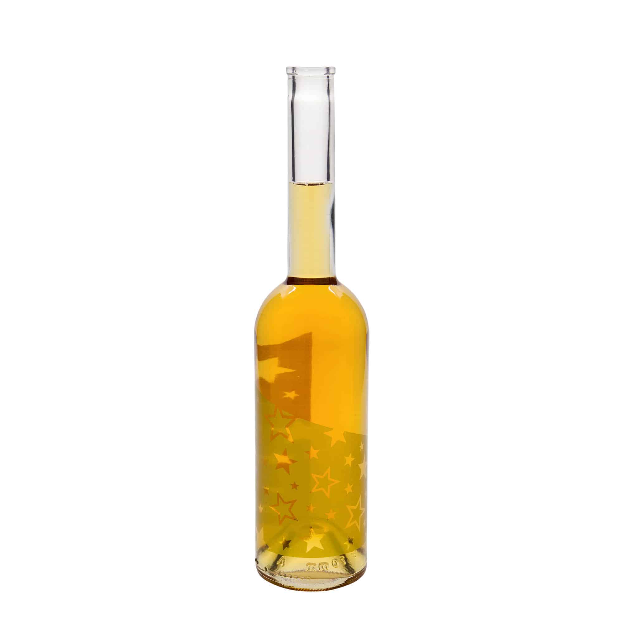500 ml glass bottle 'Opera', design: gold stars, opening: cork