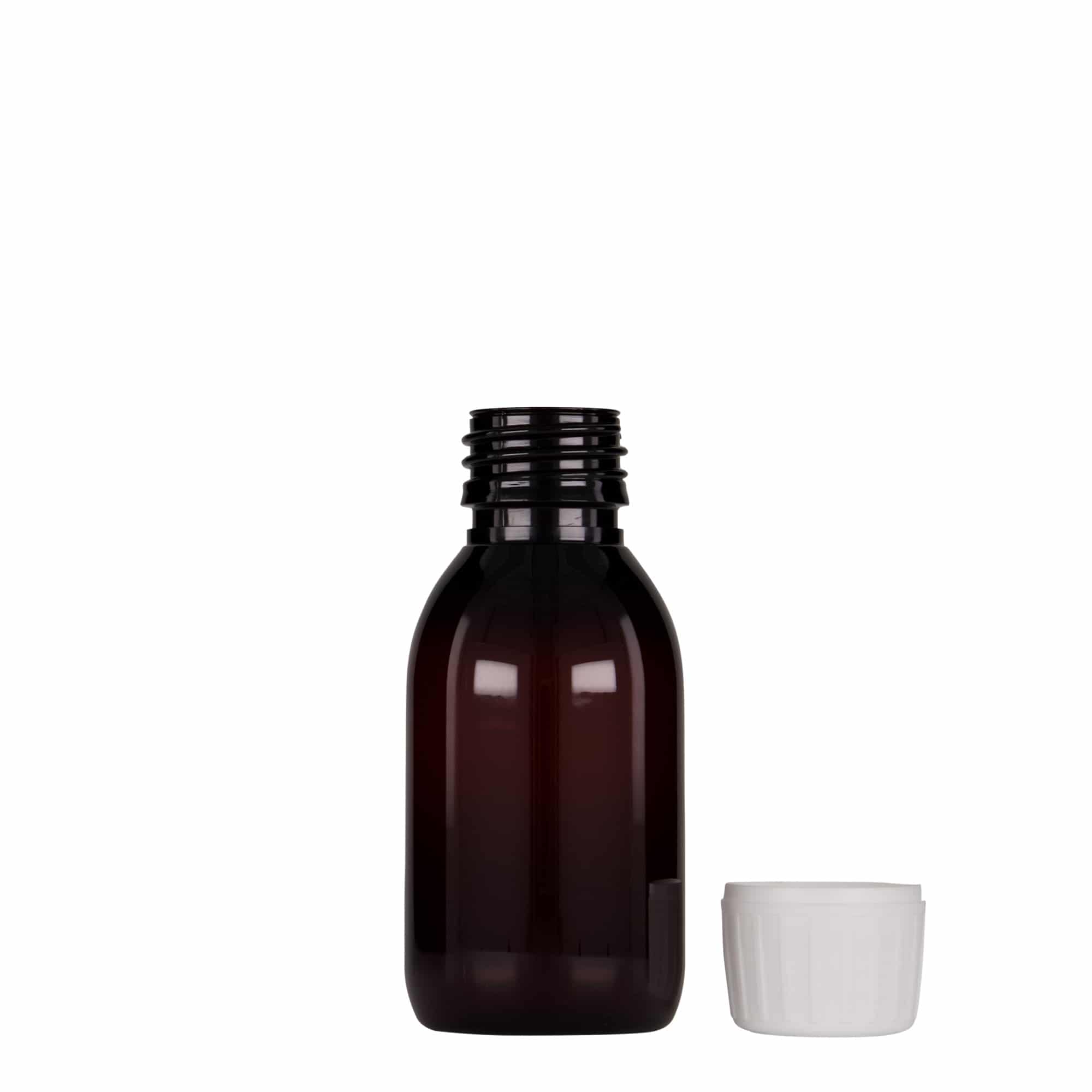 100 ml PET medical bottle, brown, plastic, opening: PP 28