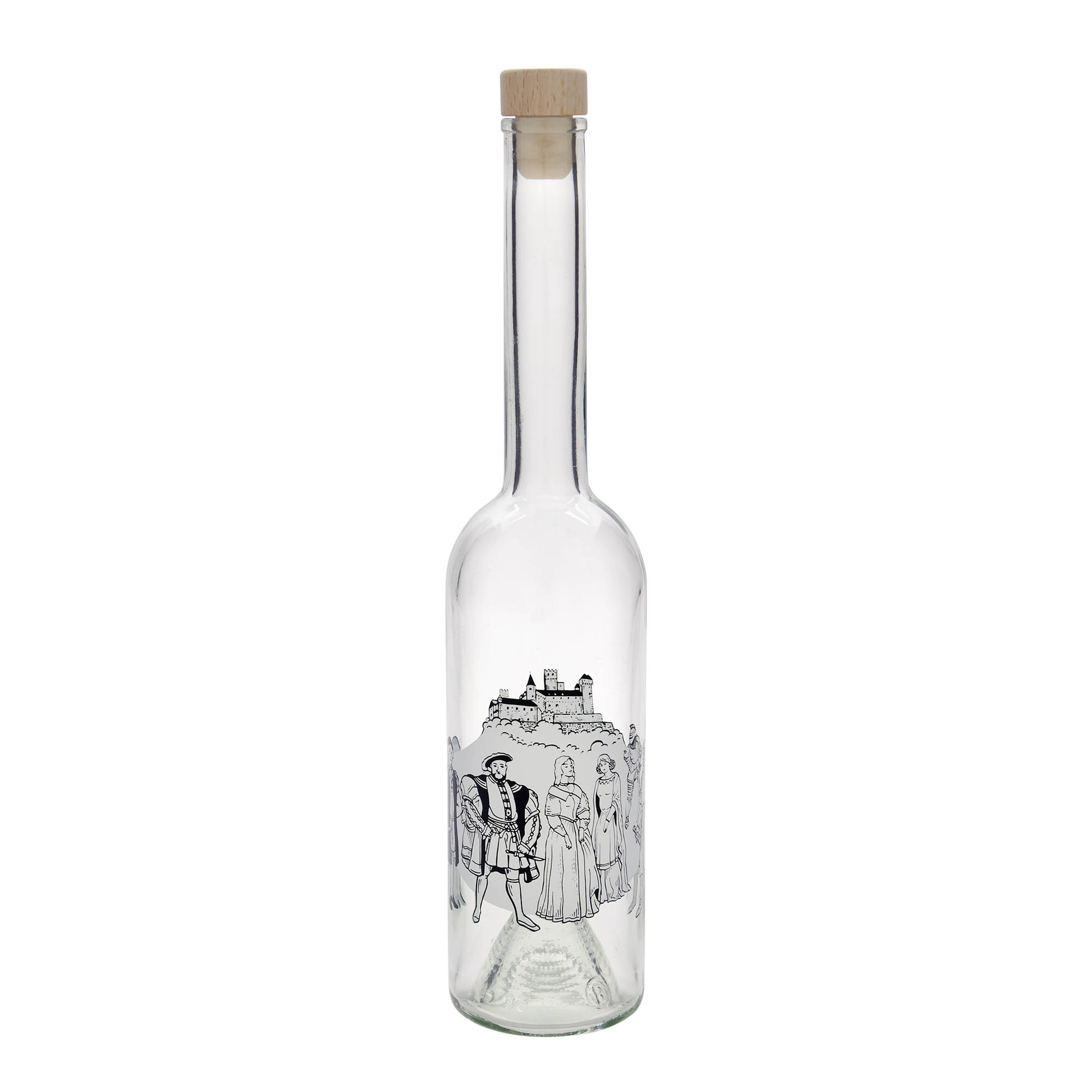 500 ml glass bottle 'Opera', design: medieval, opening: cork