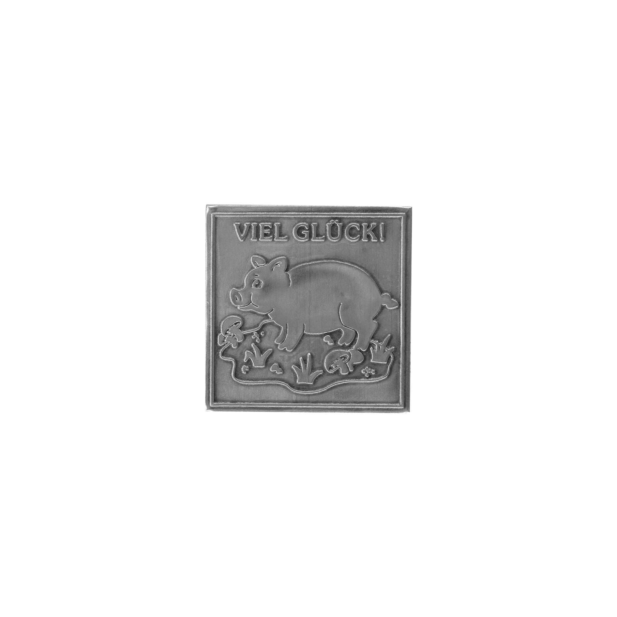 Tin label 'Good luck', square, metal, silver