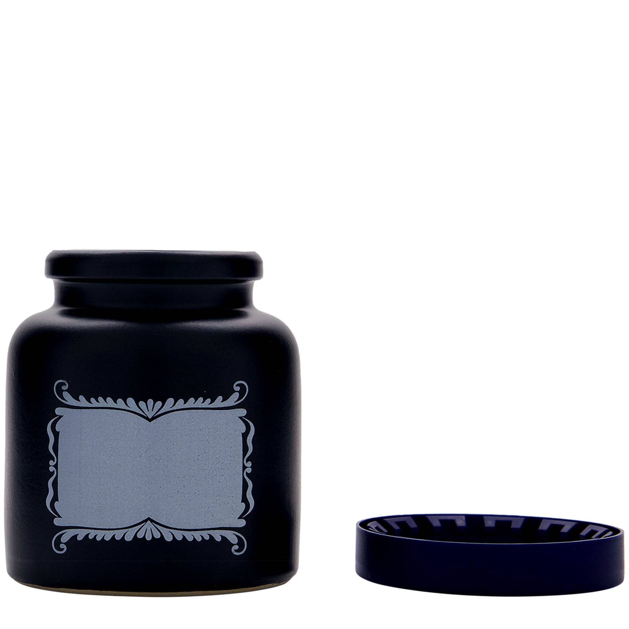 270 ml stoneware jar, print: blank label, ceramic, black, closure: slip lid