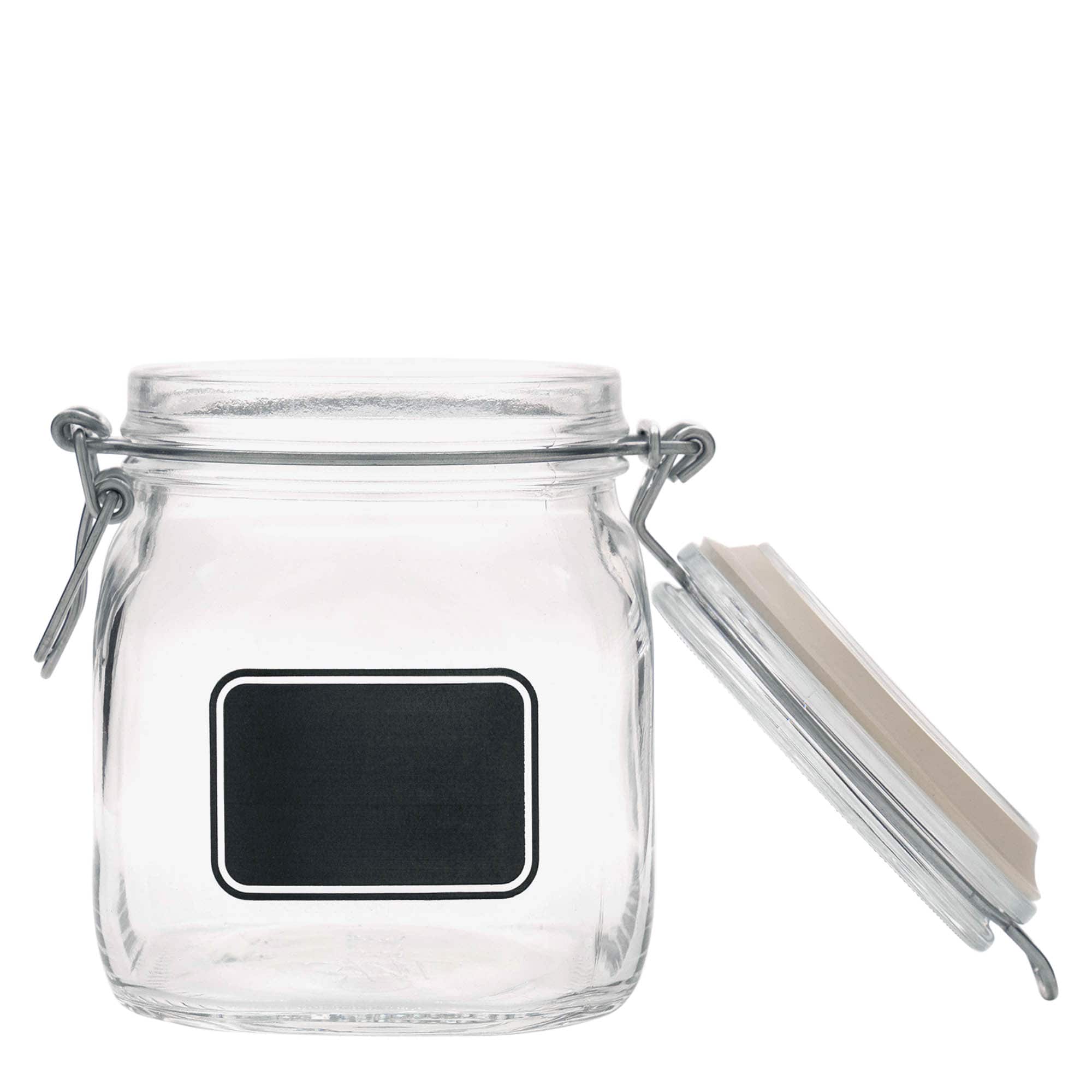 750 ml wire bail jar ‘Fido’, design: label area, square, opening: wire bail closure