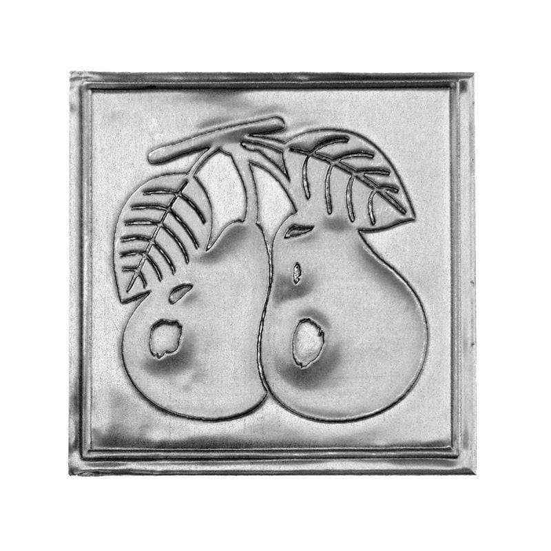 Tin label 'Pear', square, metal, silver Tin label 'Pear', square, metal, silver