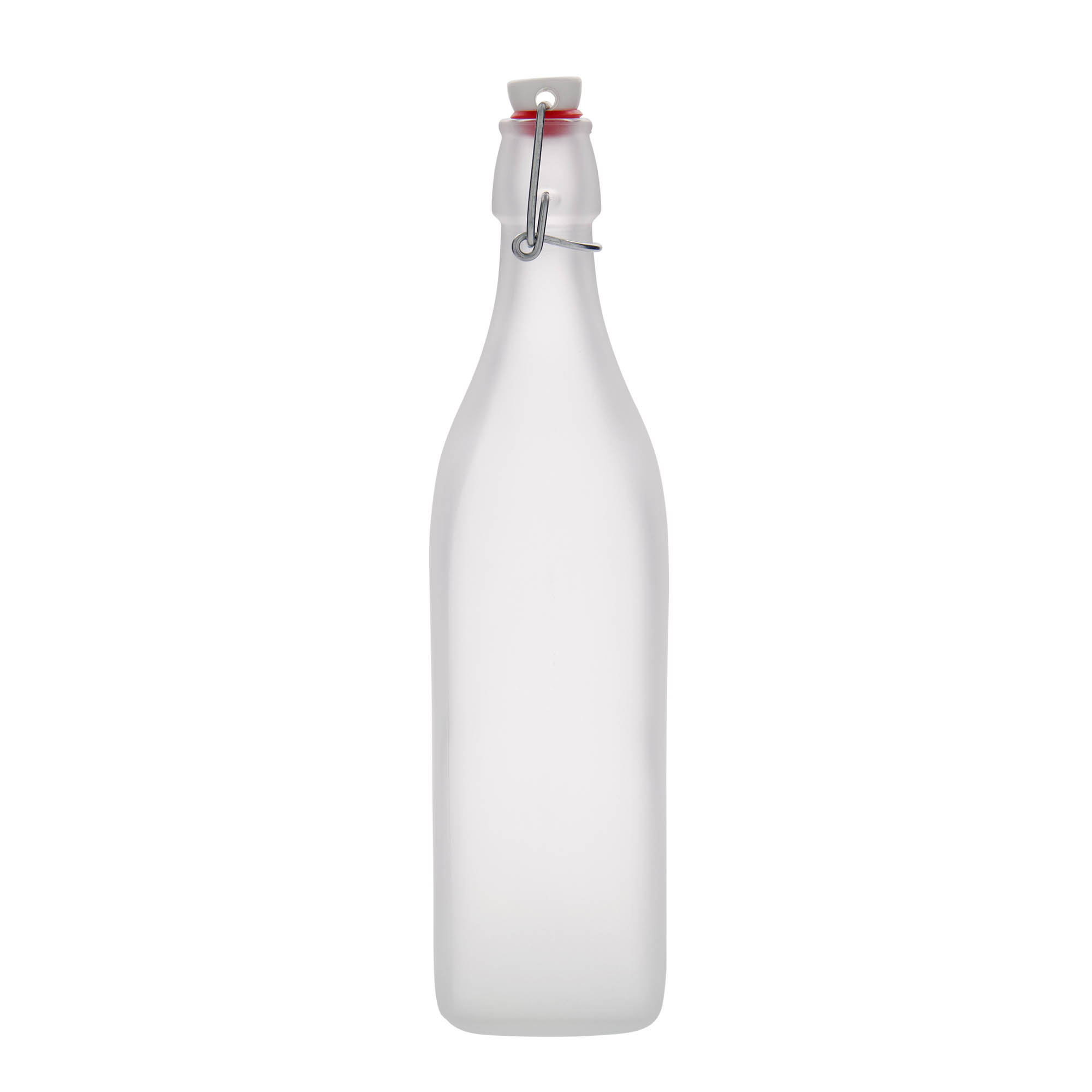 1,000 ml glass bottle 'Swing, square, frosted, opening: swing top closure' 1,000 ml glass bottle 'Swing, square, frosted, opening: swing top closure'