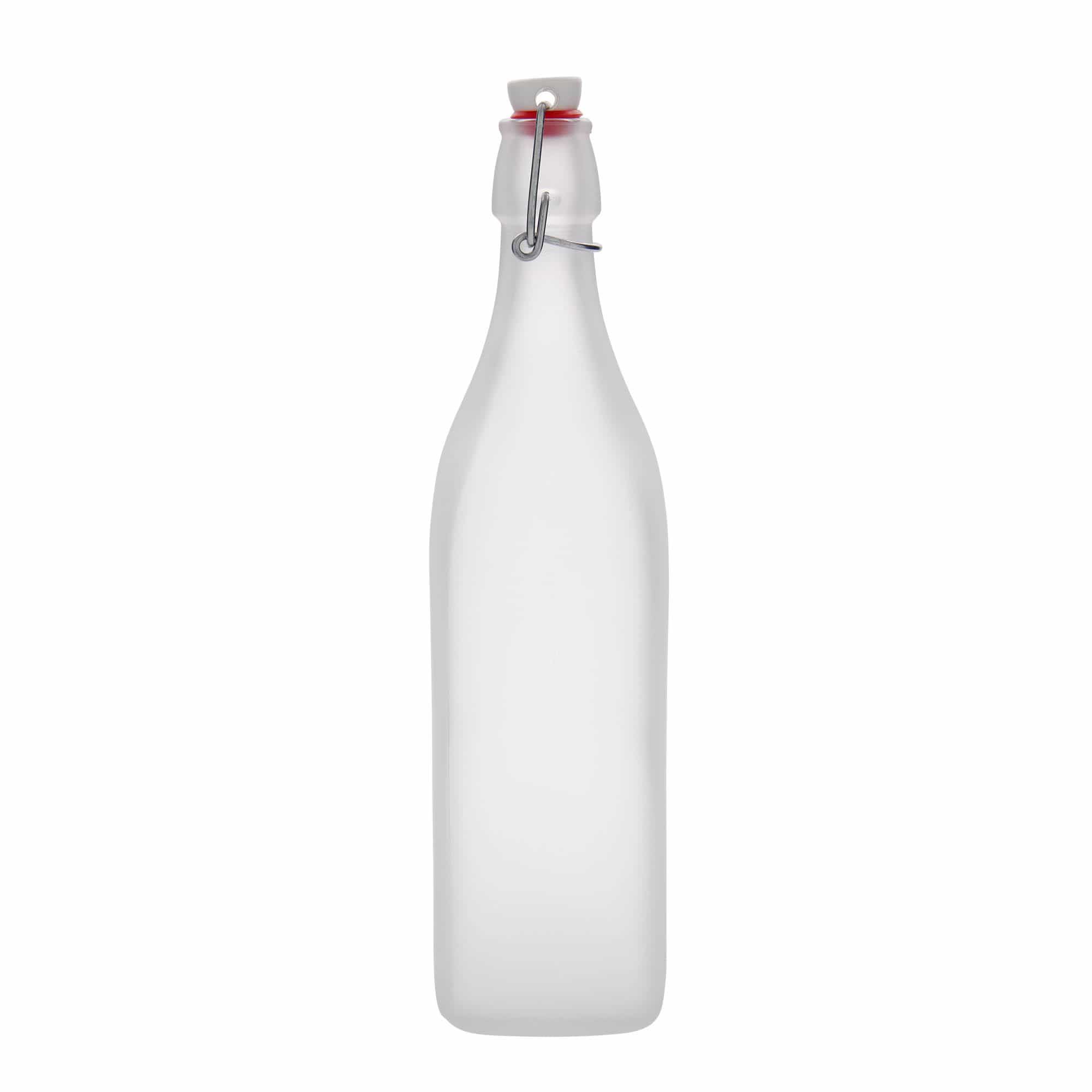 1,000 ml glass bottle 'Swing, square, frosted, opening: swing top closure'