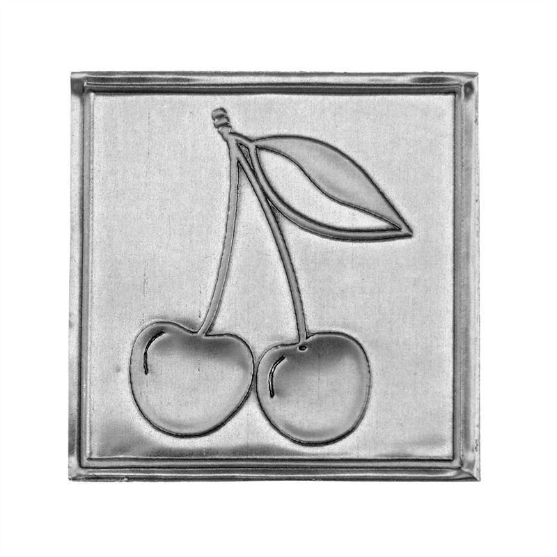 Pewter tag 'Cherry', square, metal, silver