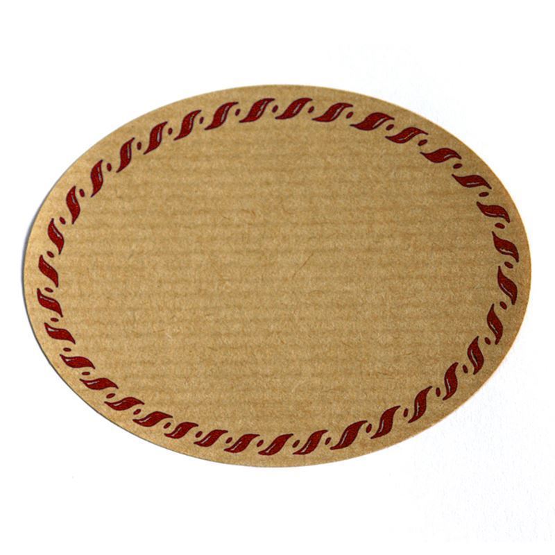 Large natural label 'Knitted Edge', oval, paper, red/brown
