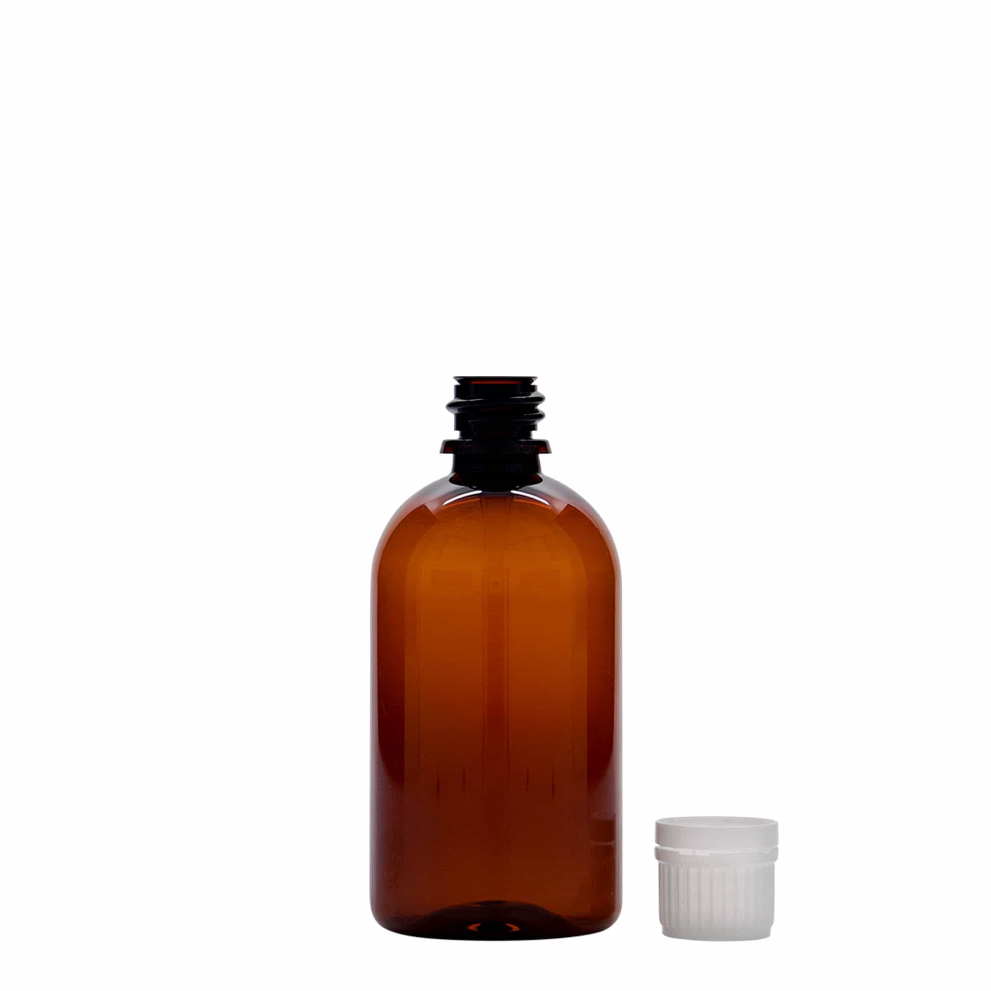 100 ml PET medical bottle 'Easy Living', brown, plastic, opening: DIN 18