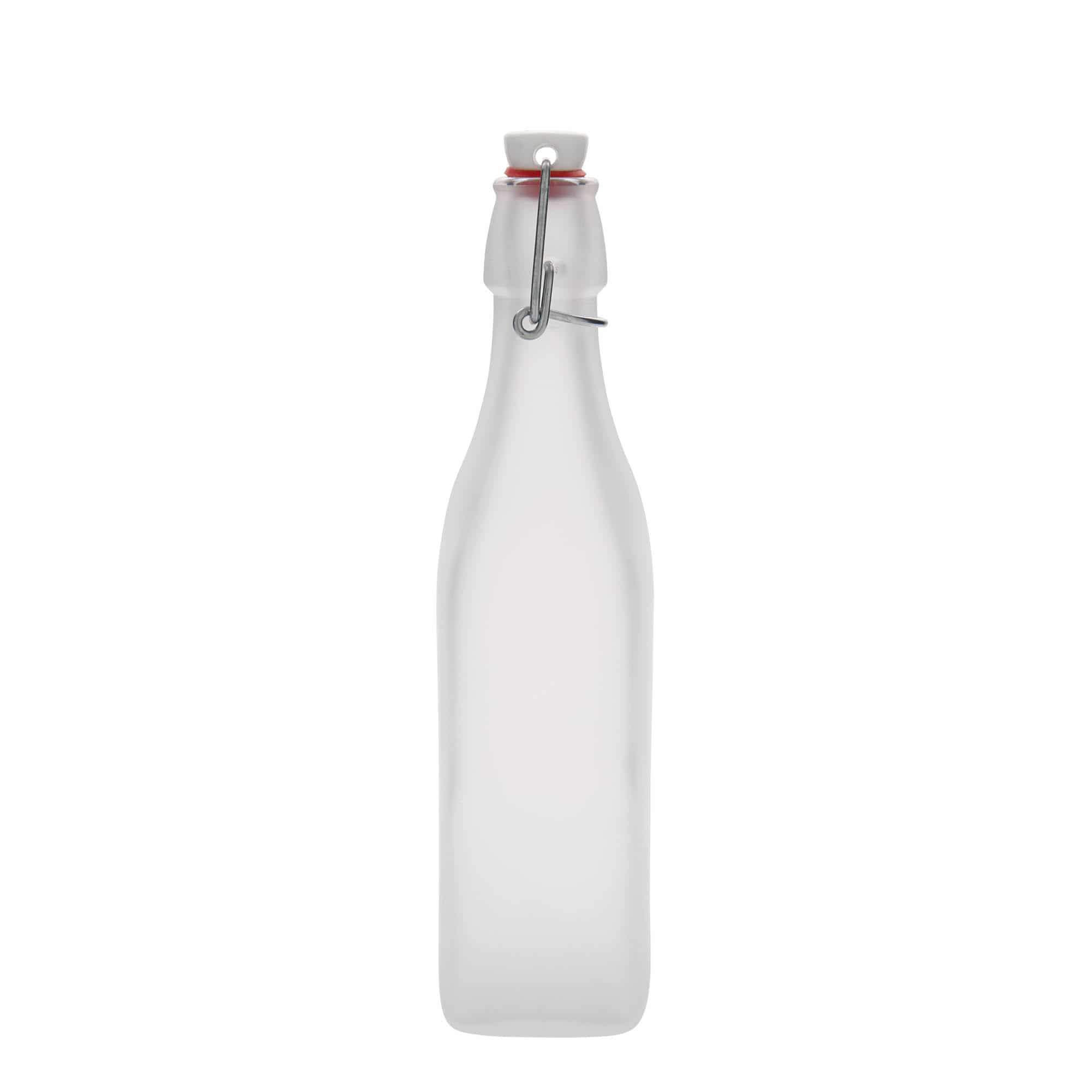 500 ml glass bottle 'Swing', square, white, closure: swing top