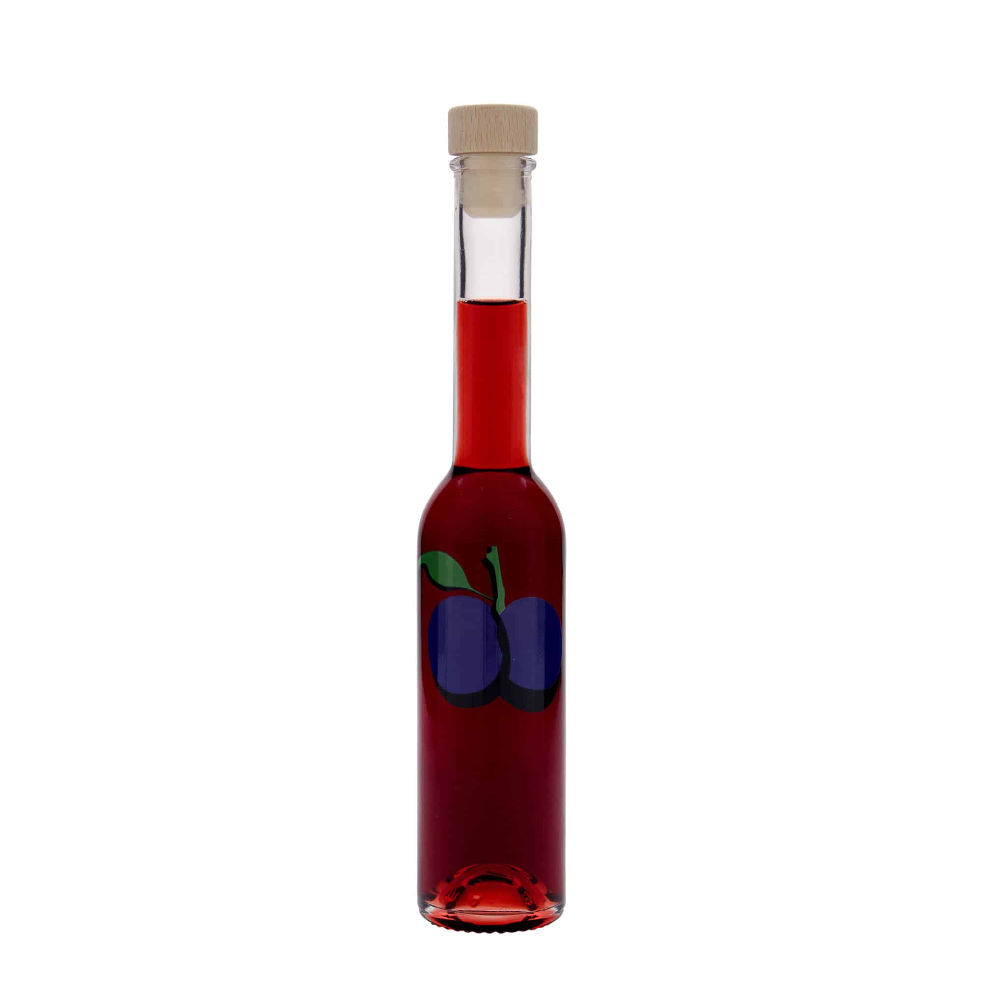 200 ml glass bottle ‘Opera’, design: plum, opening: cork