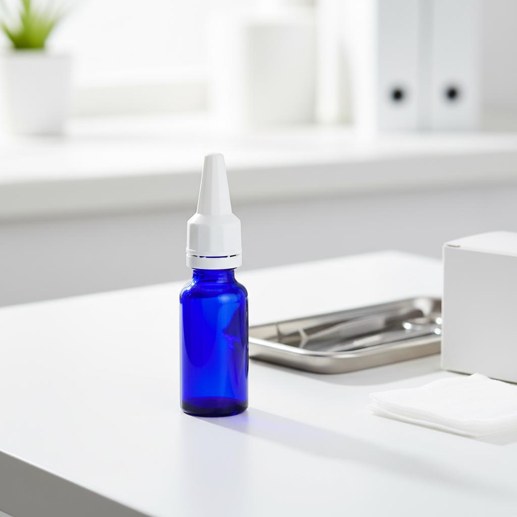 Screw cap with applicator, PE plastic, white, for opening: DIN 18 Screw cap with applicator, PE plastic, white, for opening: DIN 18