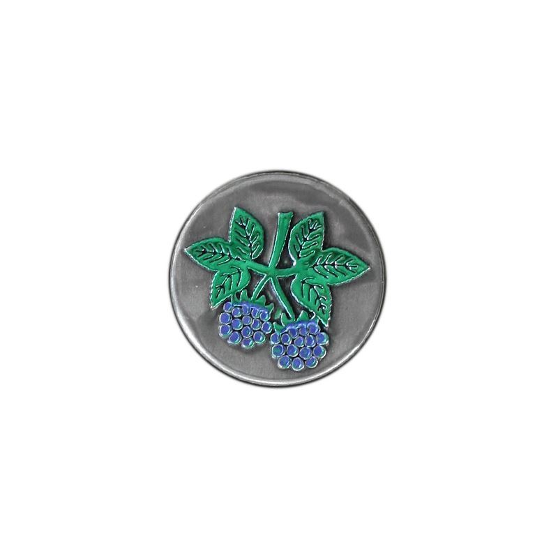 Tin label 'Blackberry', round, metal, silver Tin label 'Blackberry', round, metal, silver