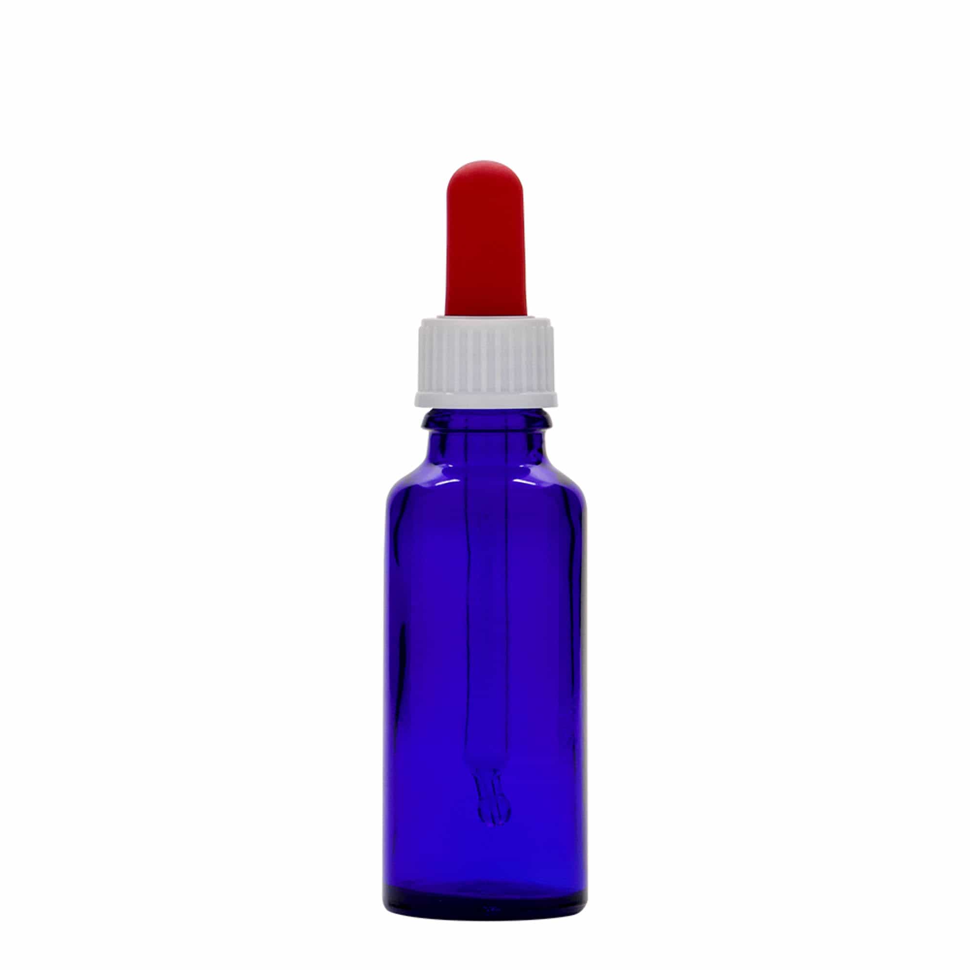 30 ml dropper bottle medical, glass, royal blue-red, opening: DIN 18