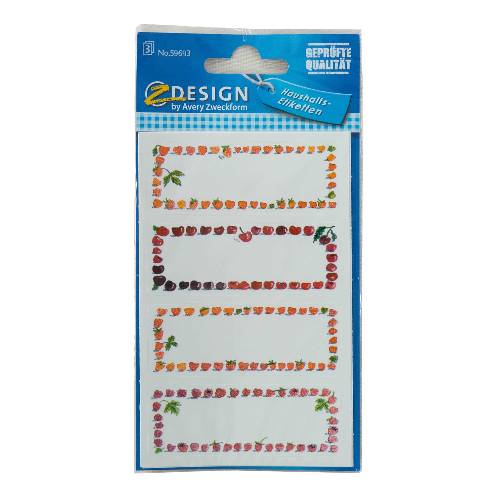 Themed labels 'Fruity Border', rectangular, paper, multicolour