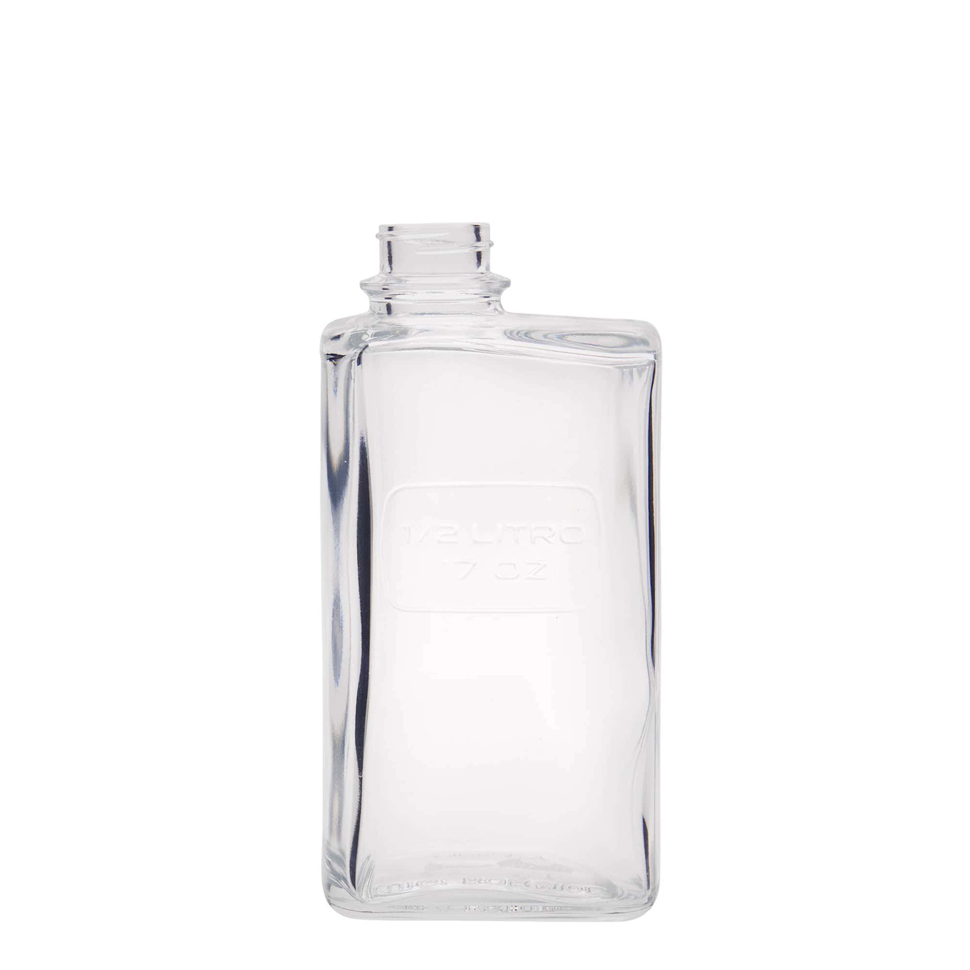 500 ml glass bottle 'Optima Lattina', rectangular, closure: screw cap