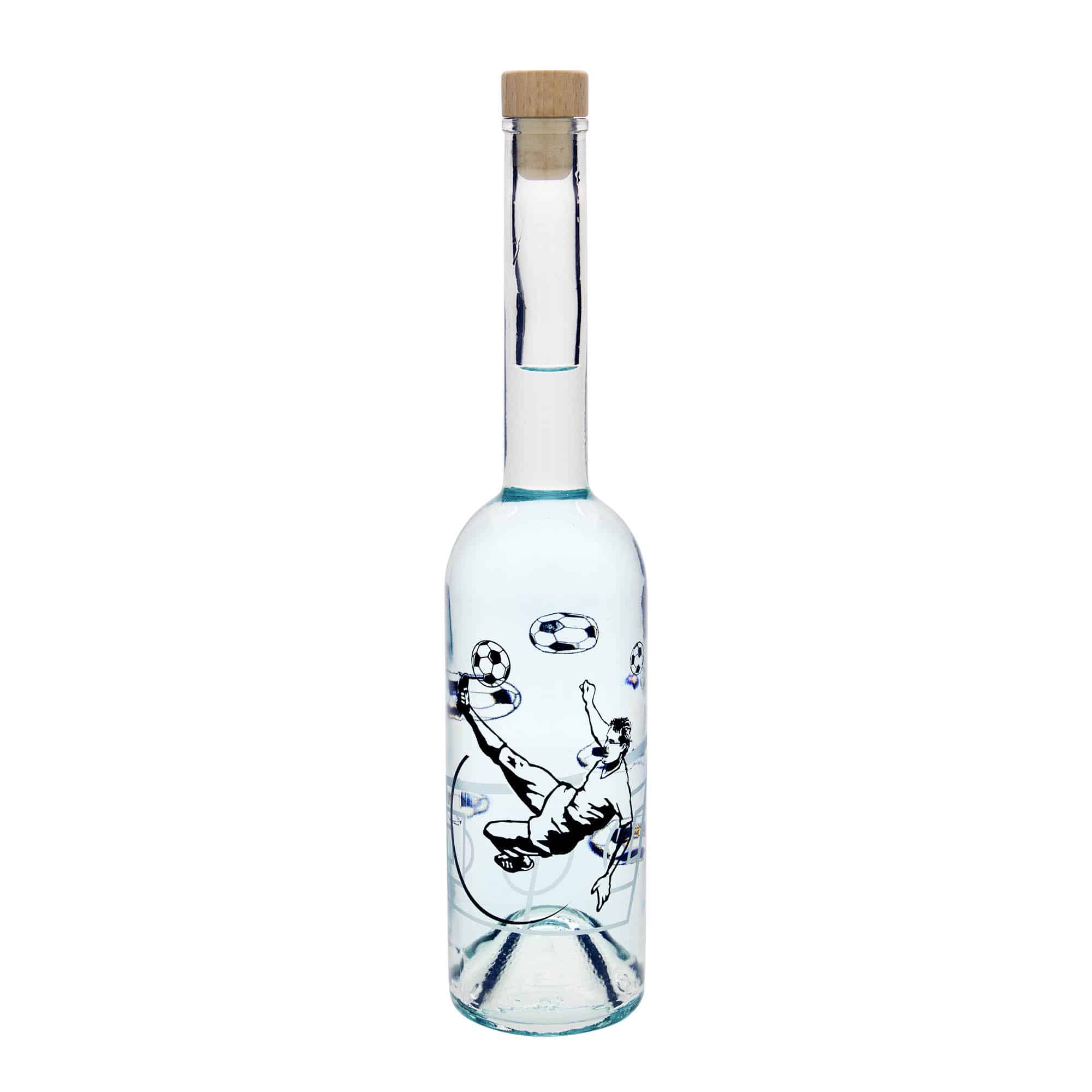 500 ml glass bottle 'Opera', print: footballer, closure: cork