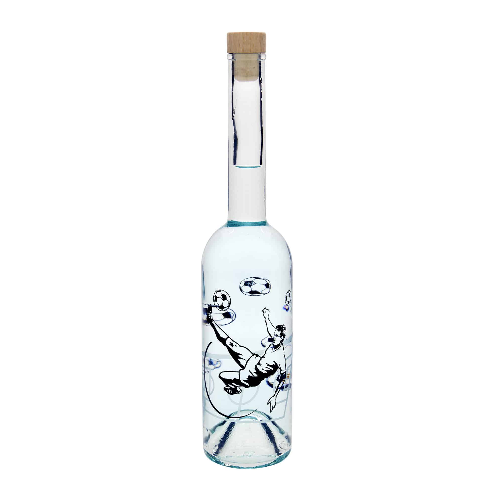 500 ml glass bottle 'Opera', motif: football player, opening: cork 500 ml glass bottle 'Opera', motif: football player, opening: cork