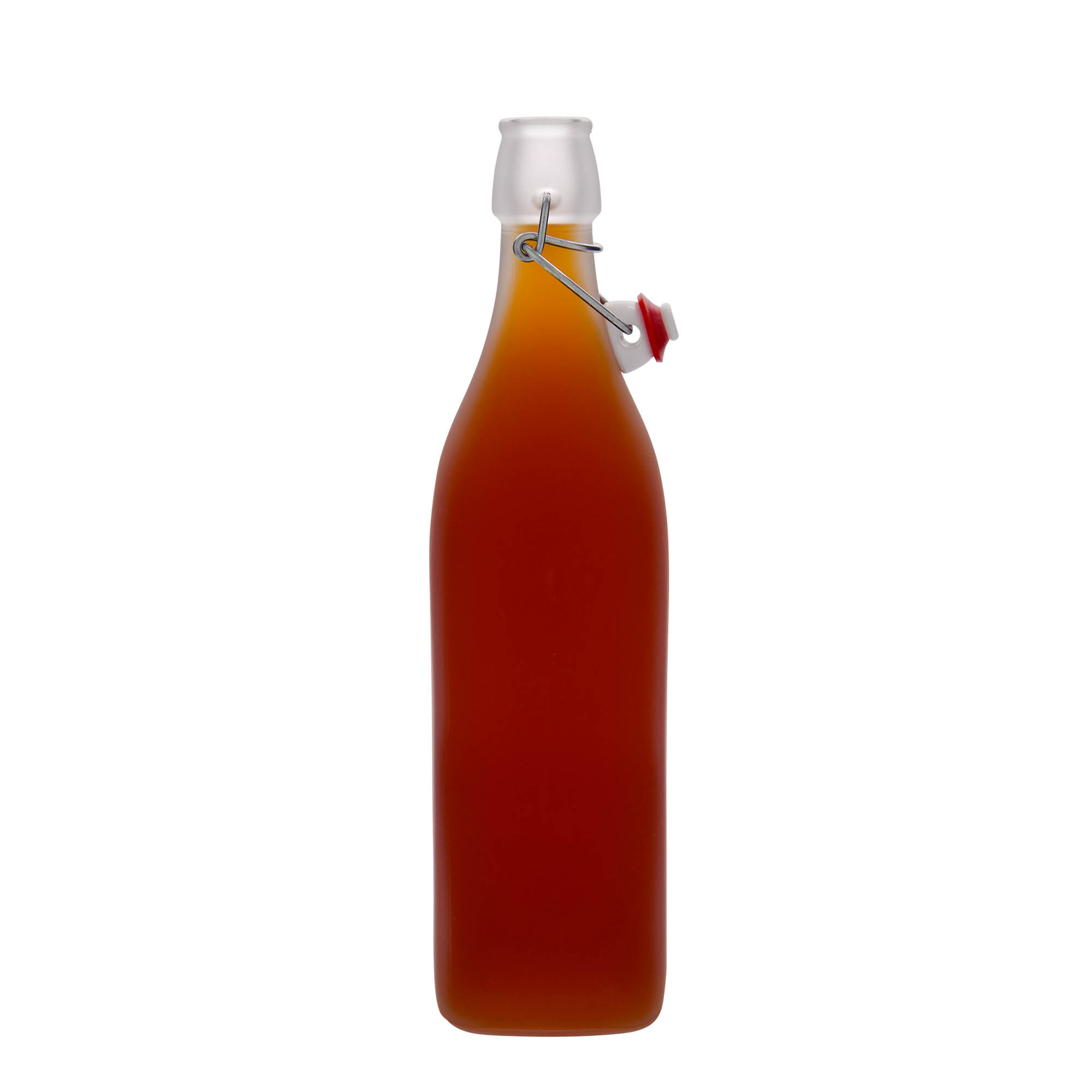1,000 ml glass bottle 'Swing, square, frosted, opening: swing top closure' 1,000 ml glass bottle 'Swing, square, frosted, opening: swing top closure'
