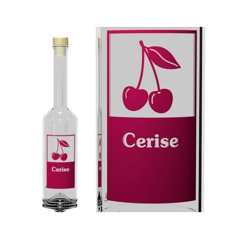 500 ml glass bottle 'Opera', print: Cerise, closure: cork