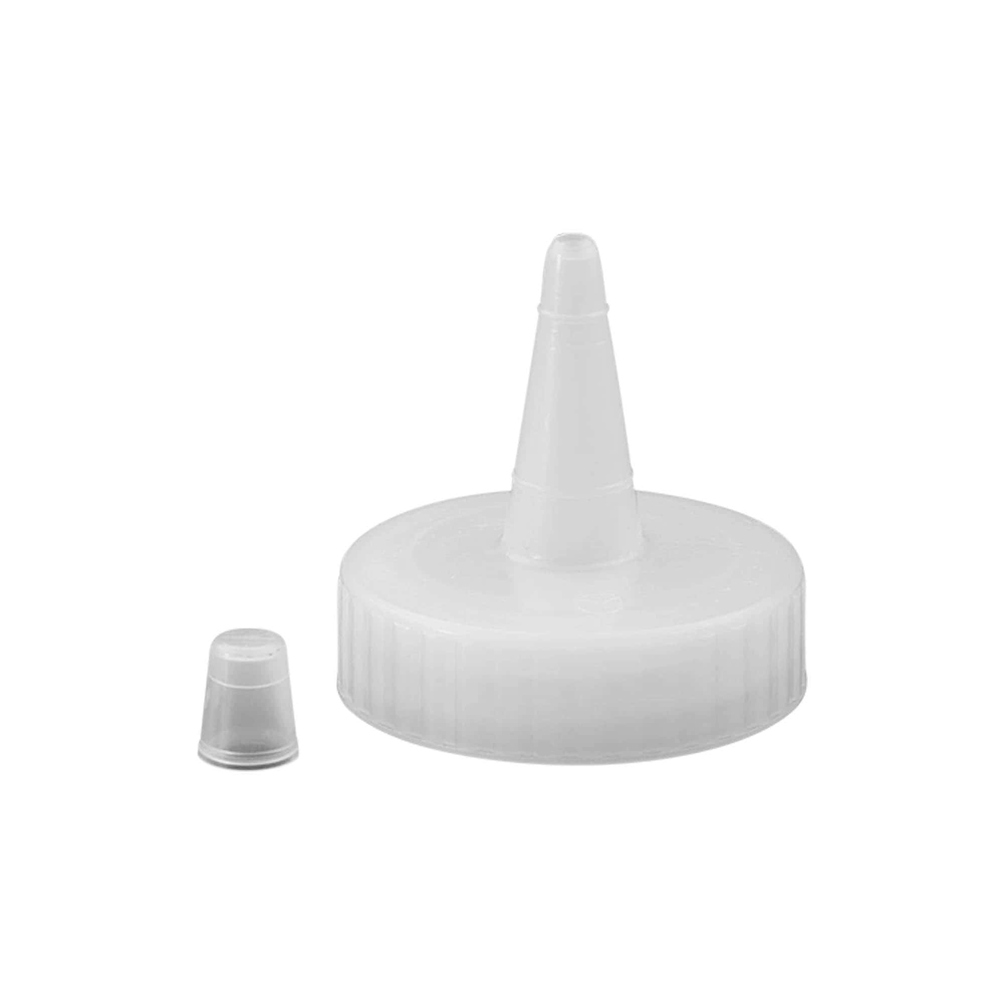 Screw cap with nozzle, PP plastic, white, for opening: 38/400