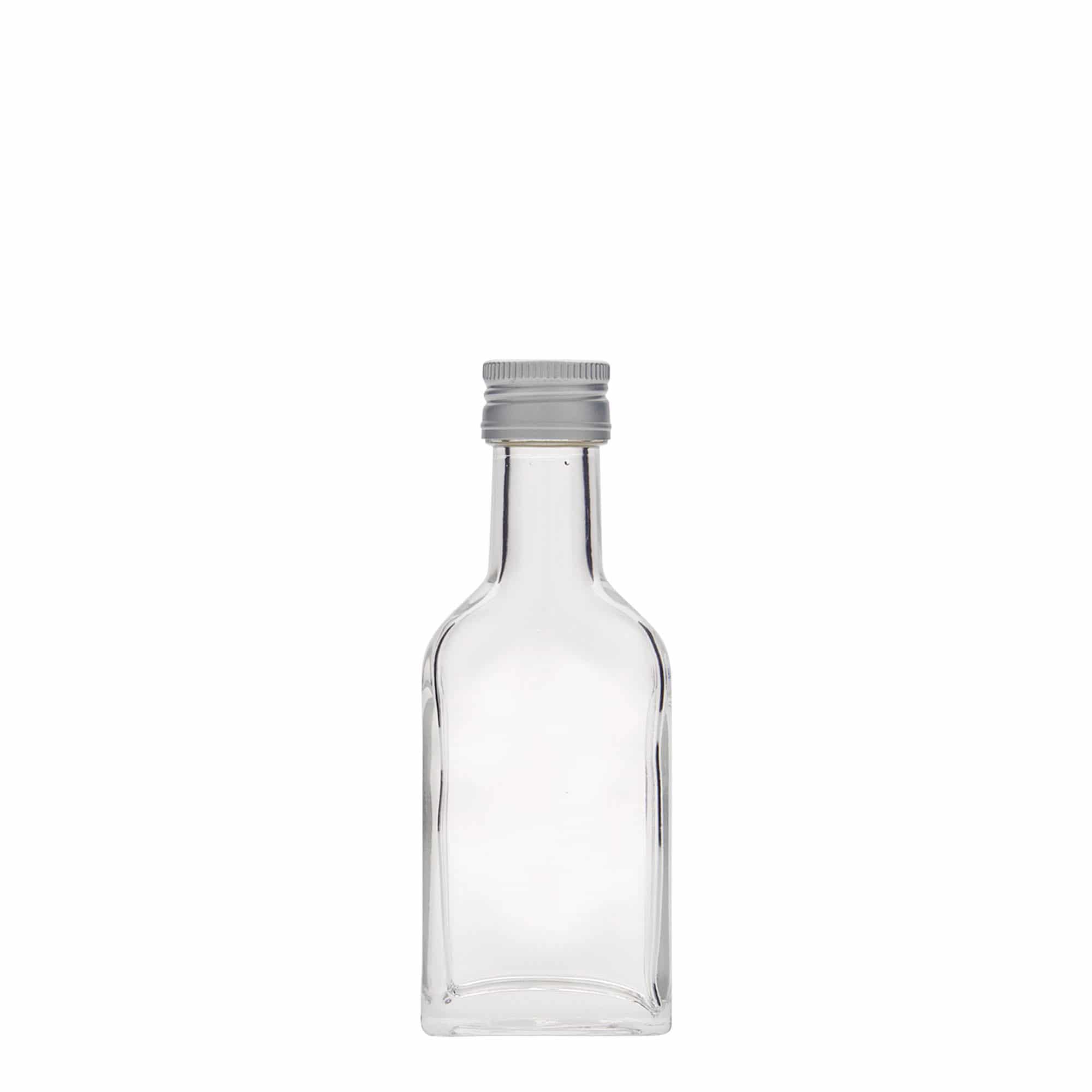 40 ml pocket bottle long neck, rectangular, glass, opening: PP 22