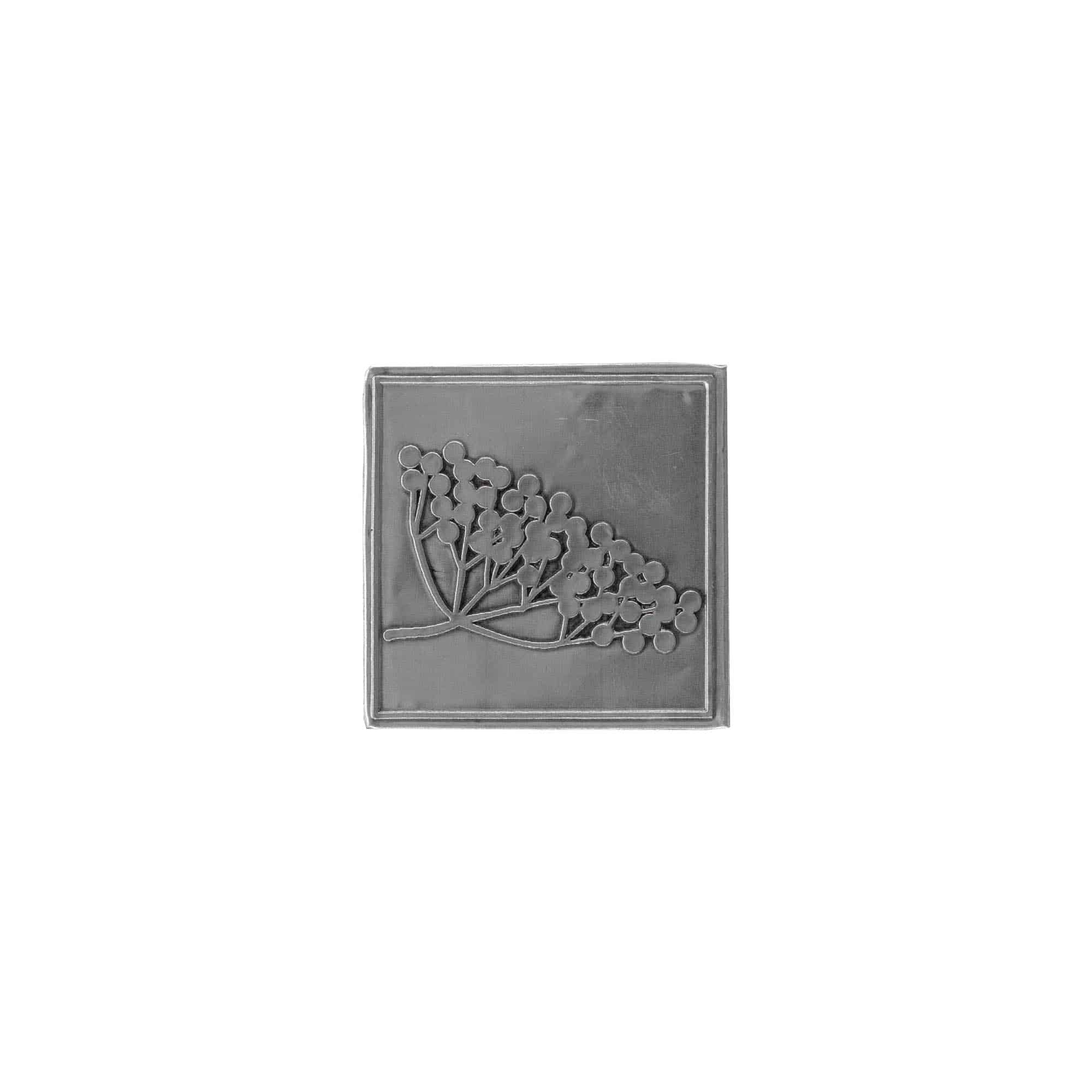 Tin label ‘Elderberry’, square, metal, silver