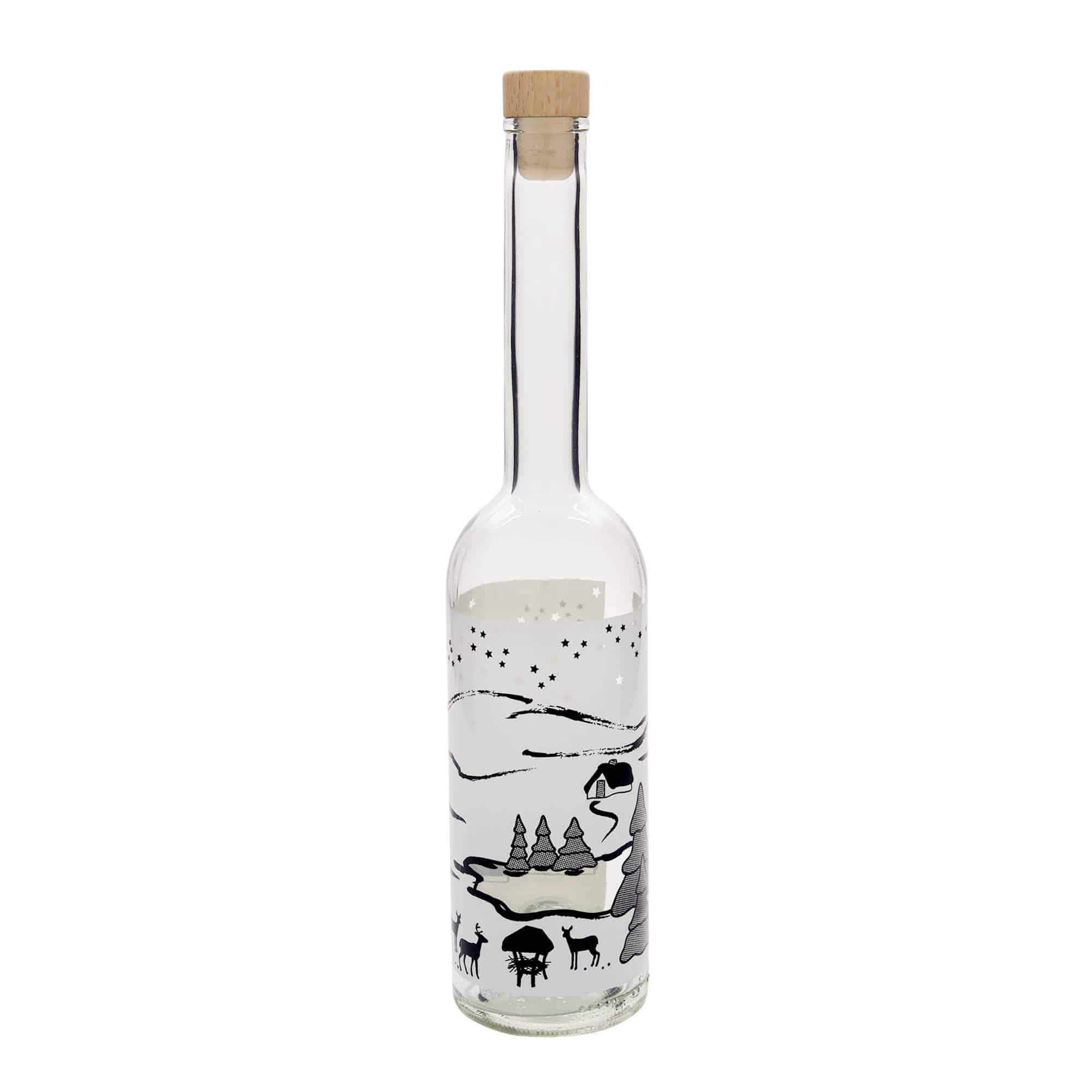 500 ml glass bottle 'Opera', design: Winter Dream Bianco, opening: cork