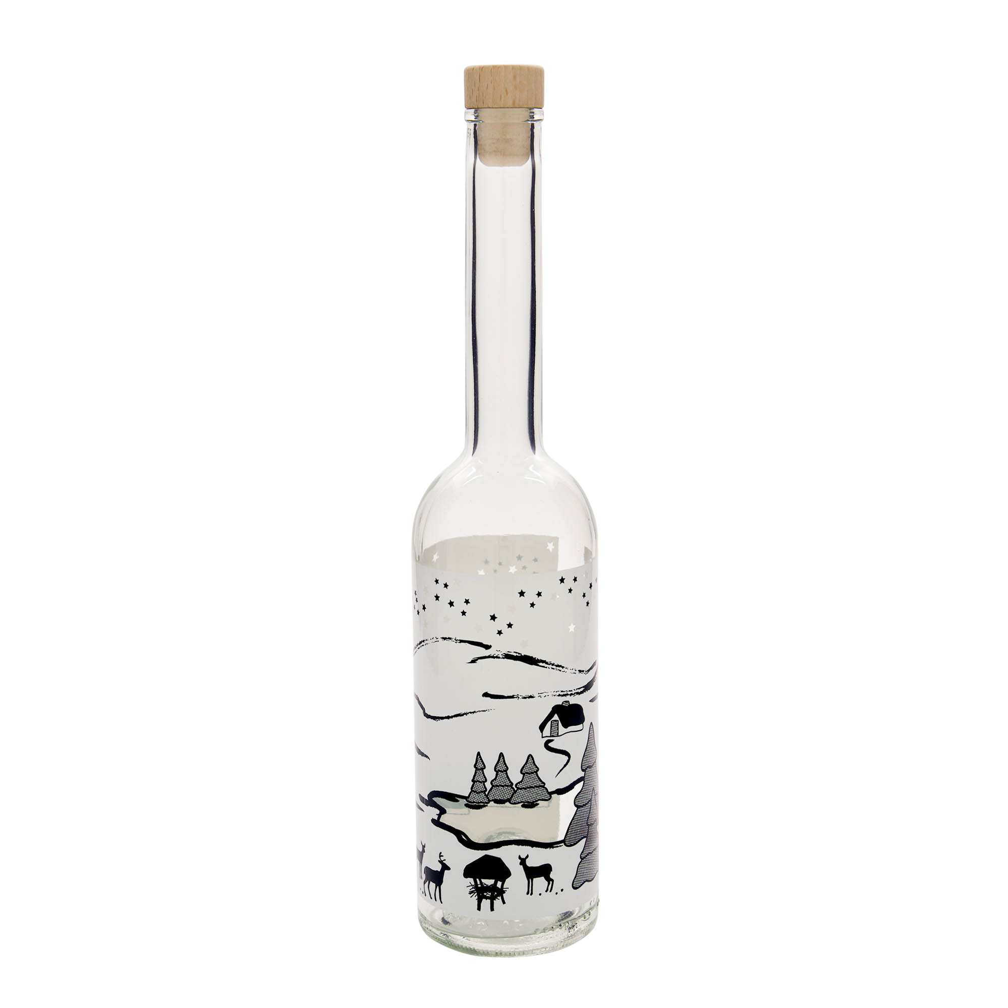 500 ml glass bottle 'Opera', design: Winter Dream Bianco, opening: cork 500 ml glass bottle 'Opera', design: Winter Dream Bianco, opening: cork