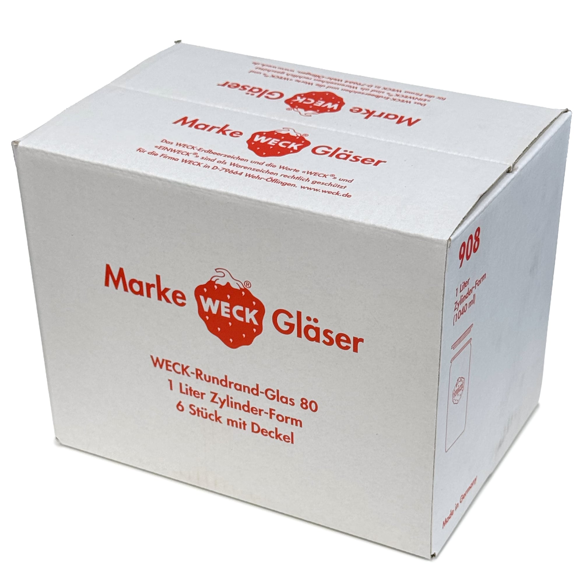 6x 1040 ml WECK cylinder jar with glass lid RR 80
