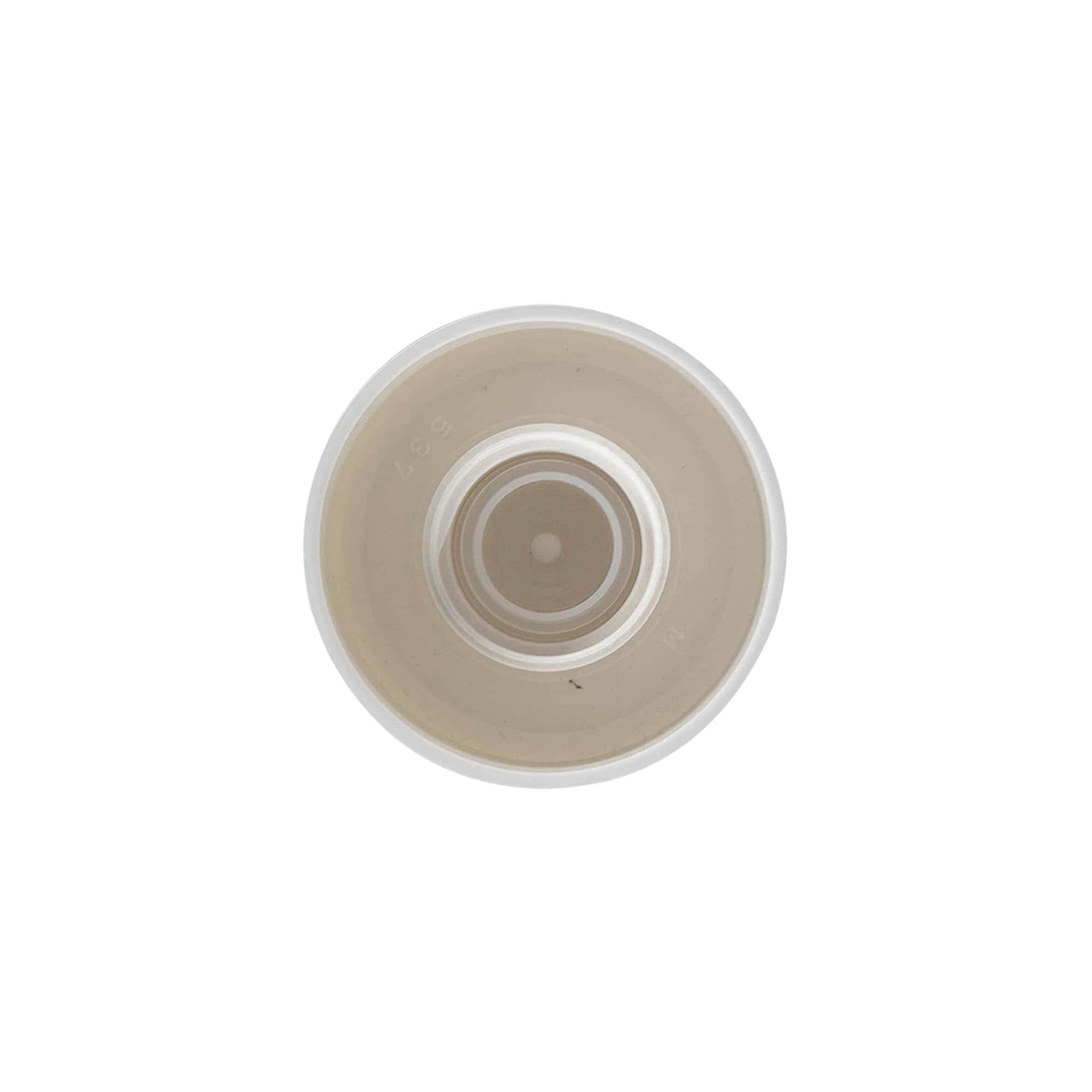 Screw cap round bottle with syringe insert, PE plastic, white, for opening: DIN 18 Screw cap round bottle with syringe insert, PE plastic, white, for opening: DIN 18