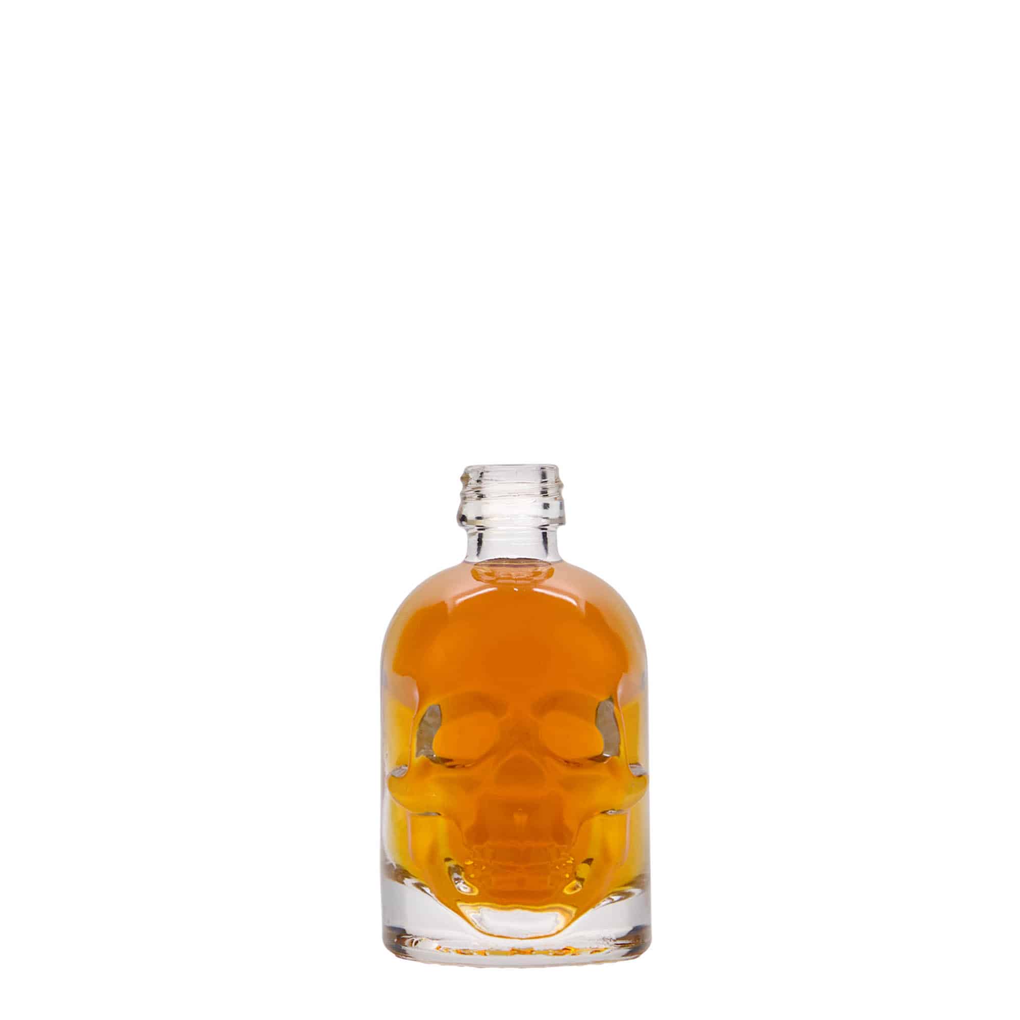 50 ml glass bottle 'Skull', opening: PP 18 50 ml glass bottle 'Skull', opening: PP 18