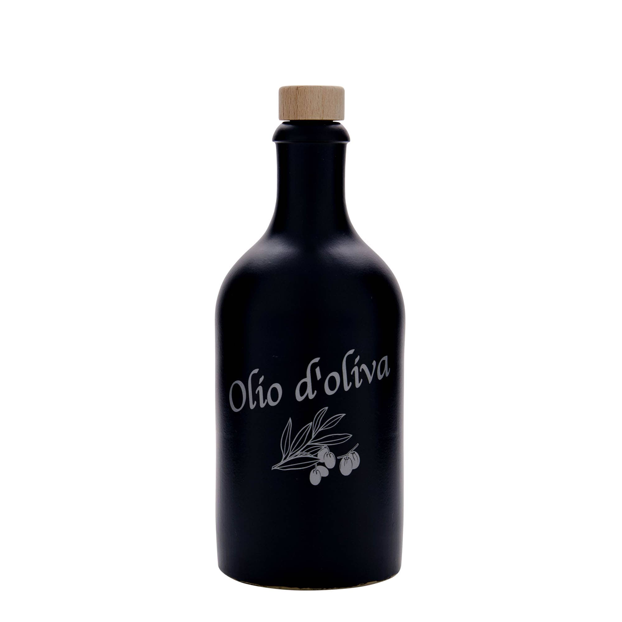 500 ml clay jug, motif: Olio d'Oliva, stoneware, black, mouth: cork
